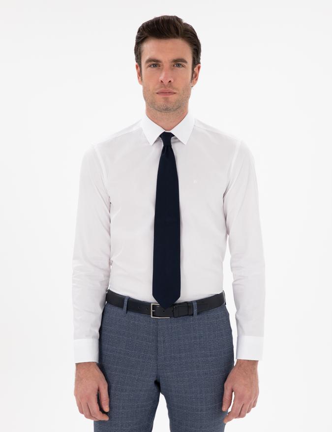 Beyaz Slim Fit Pamuklu Klasik Yaka Basic Gömlek