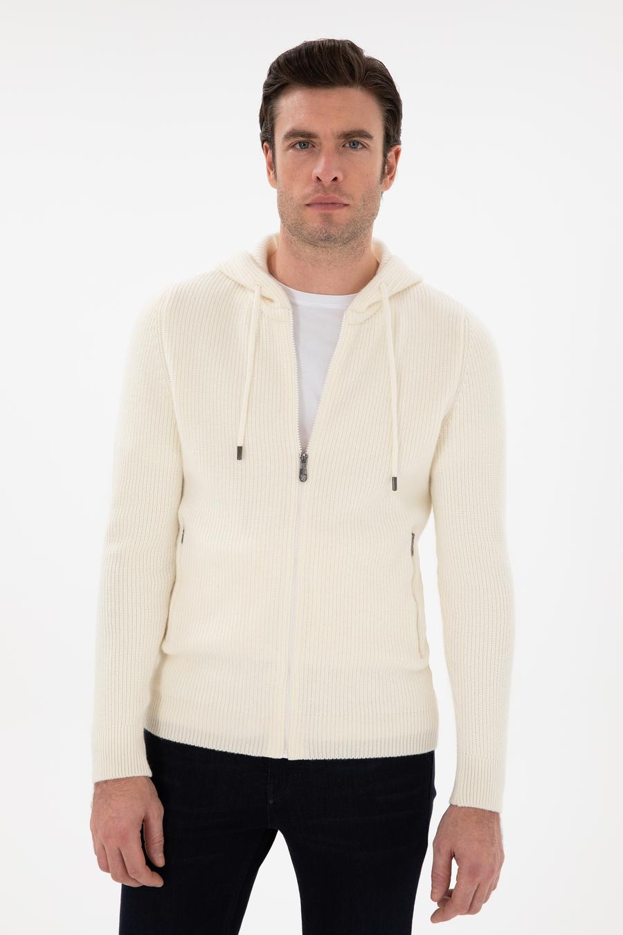 Ekru Slim Fit Triko Hırka - 50298727006