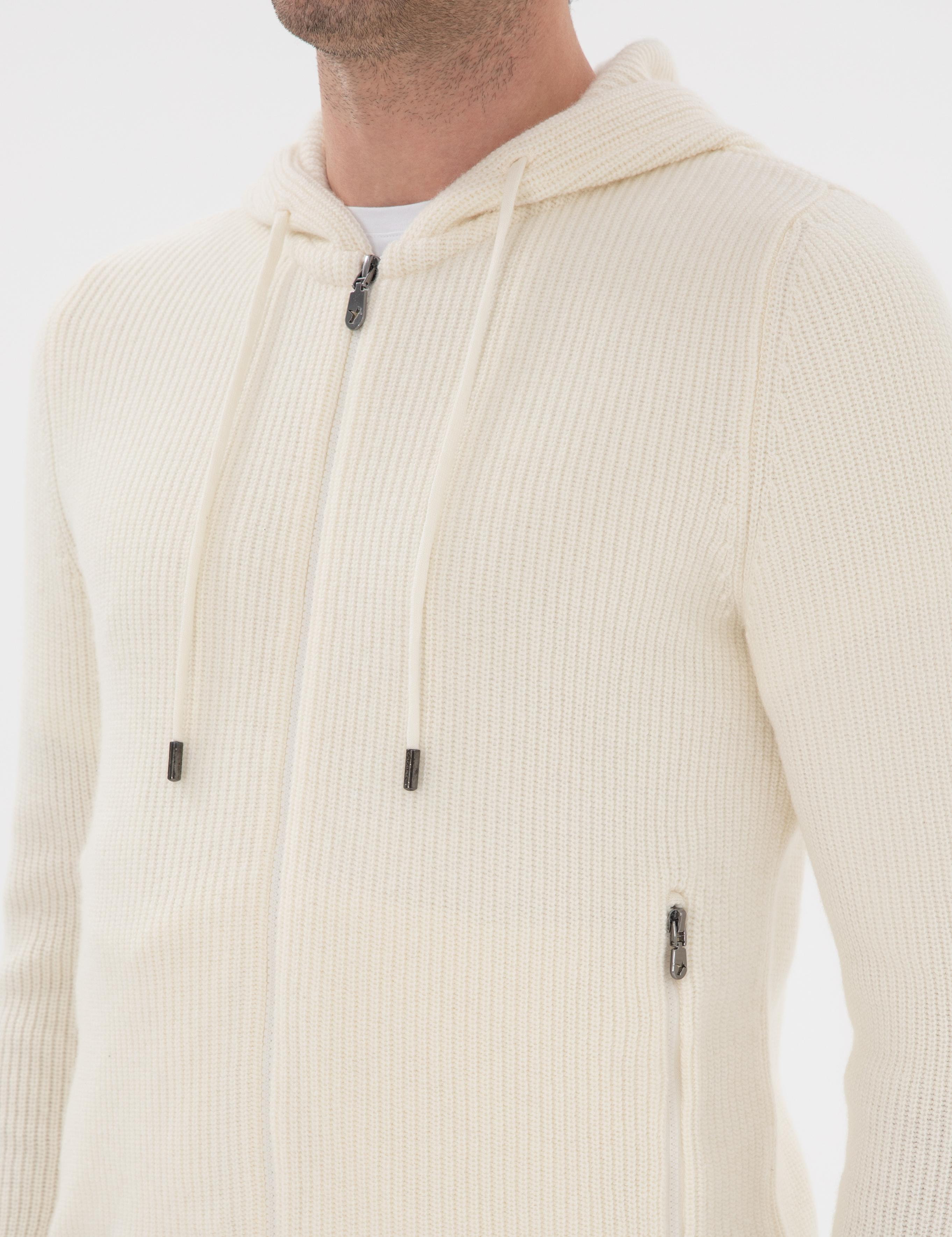 Ekru Slim Fit Triko Hırka - 50298727006