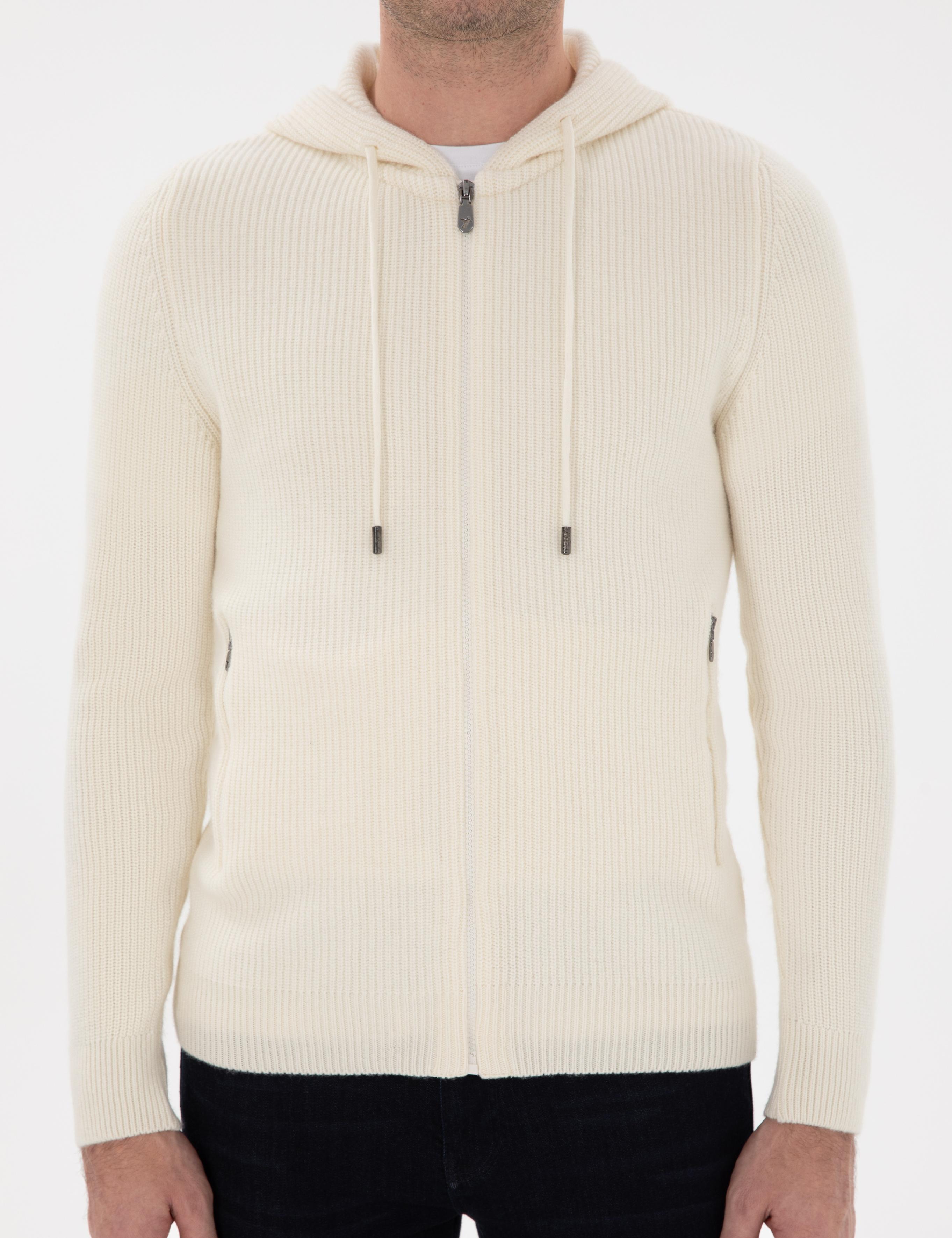 Ekru Slim Fit Triko Hırka - 50298727006