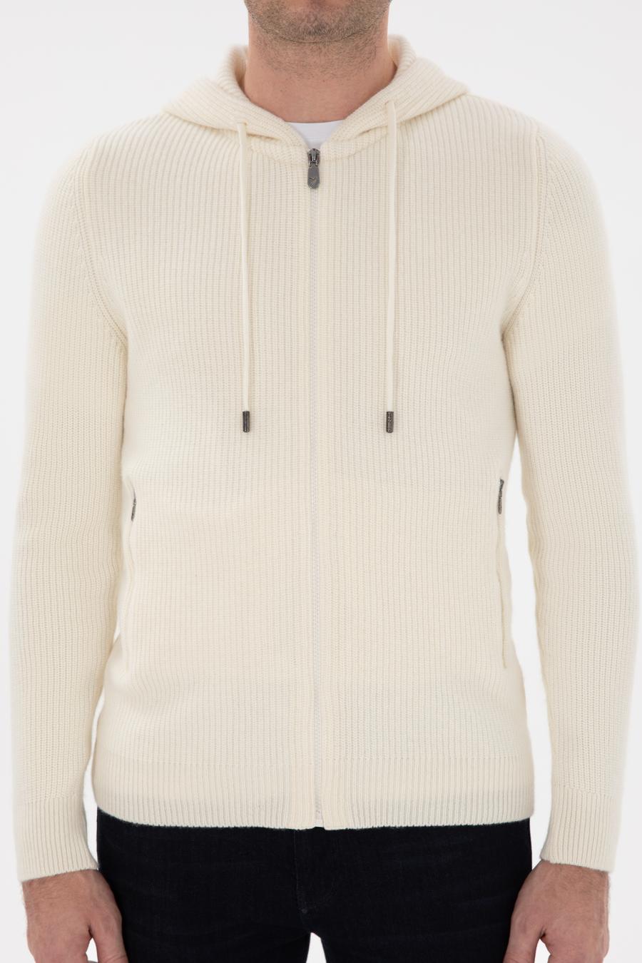 Ekru Slim Fit Triko Hırka - 50298727006