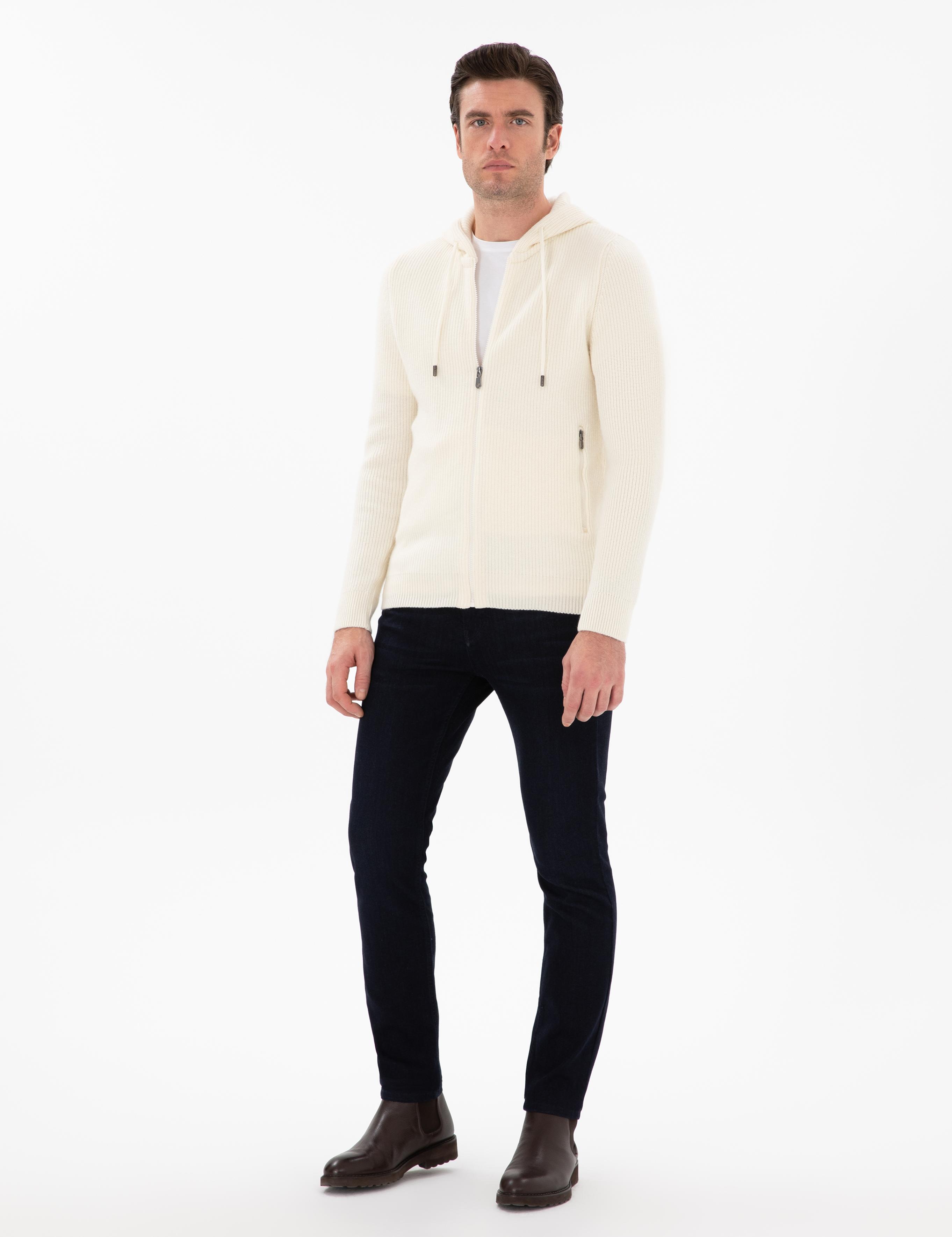 Ekru Slim Fit Triko Hırka - 50298727006