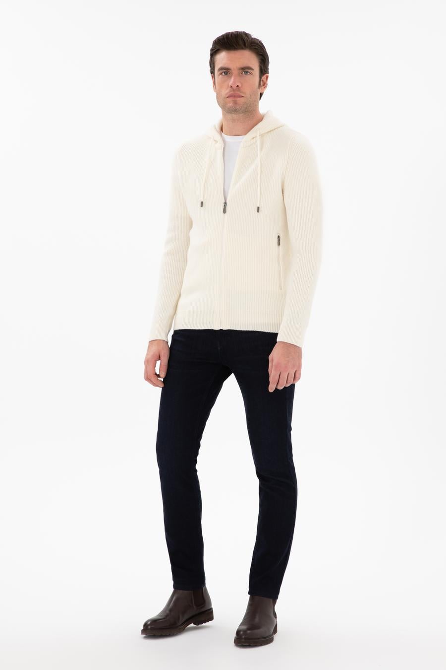 Ekru Slim Fit Triko Hırka - 50298727006