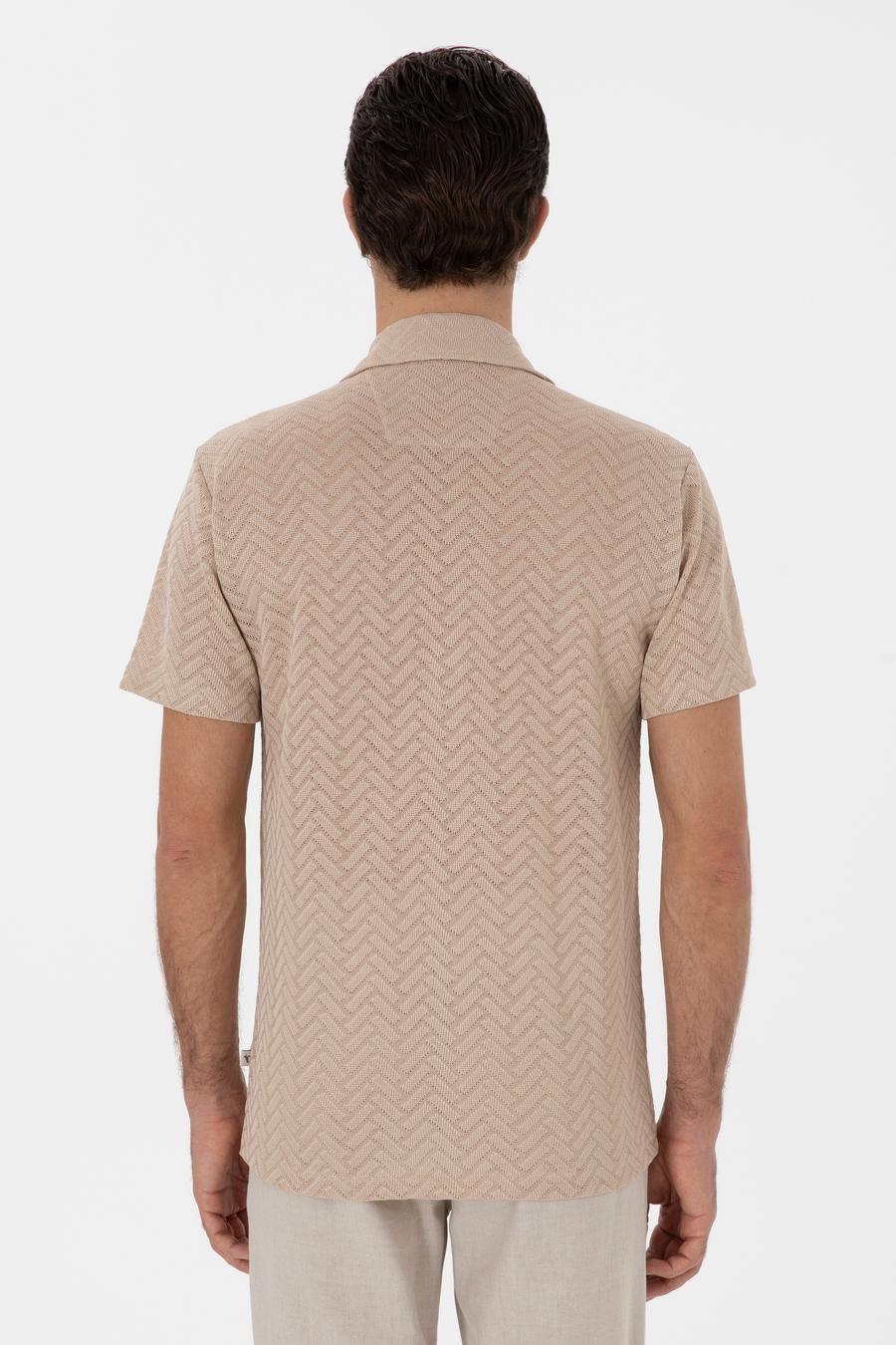 Bej Regular Fit Apaş Yaka Örme Gömlek - 50306181001