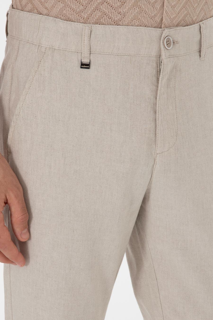 Bej Carrot Fit Keten Karışımlı Kanvas Pantolon - 50306386032
