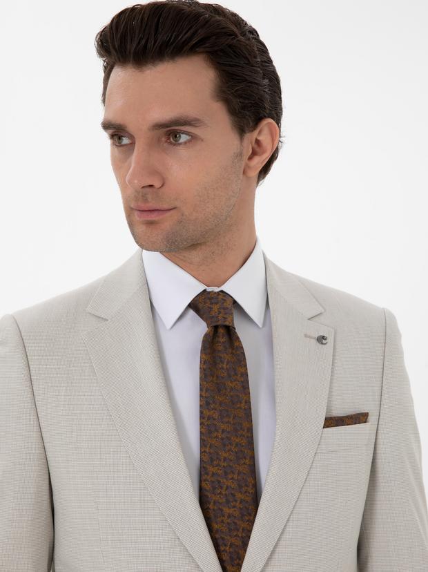 Bej Slim Fit Kazayağı Takım Elbise