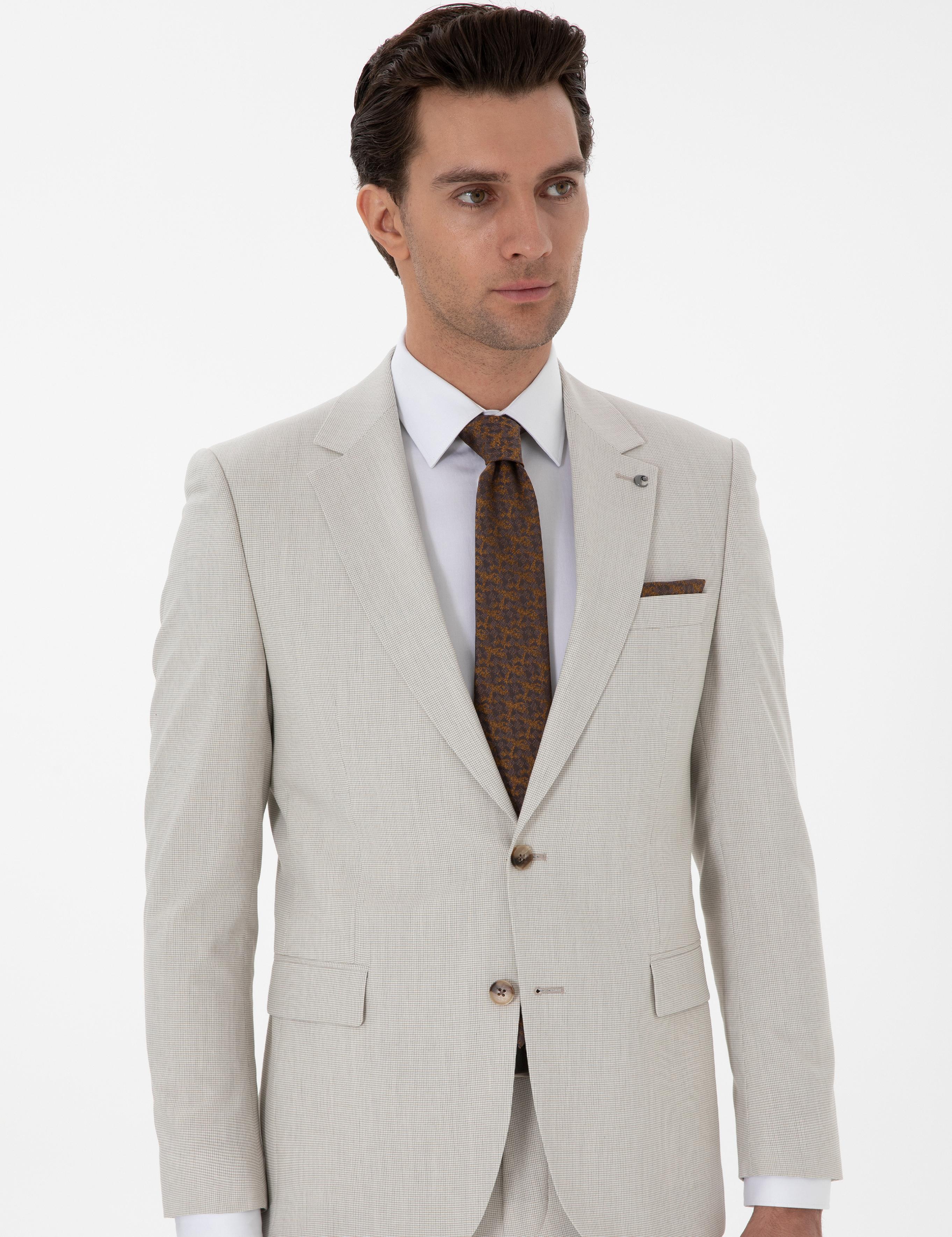 Bej Slim Fit Kazayağı Takım Elbise - 50306813041