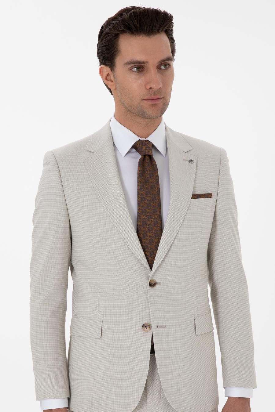 Bej Slim Fit Kazayağı Takım Elbise - 50306813041