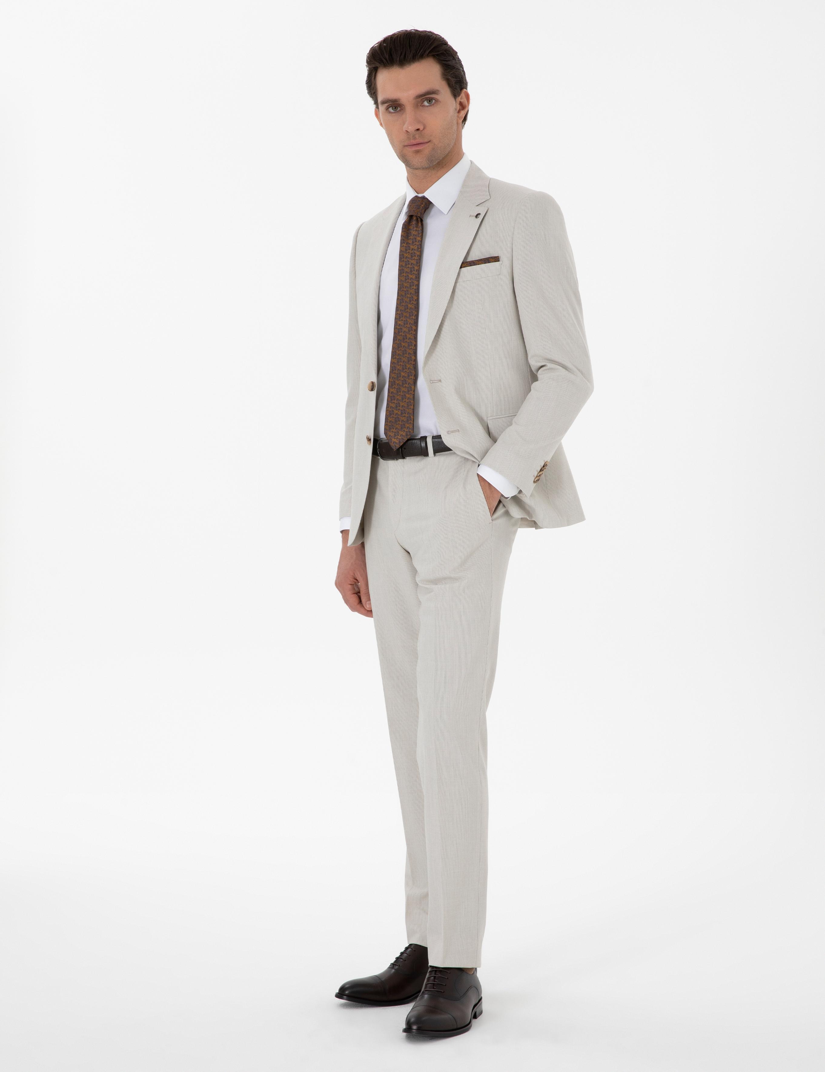 Bej Slim Fit Kazayağı Takım Elbise - 50306813041