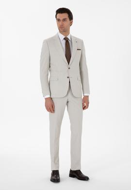 Bej Slim Fit Kazayağı Takım Elbise