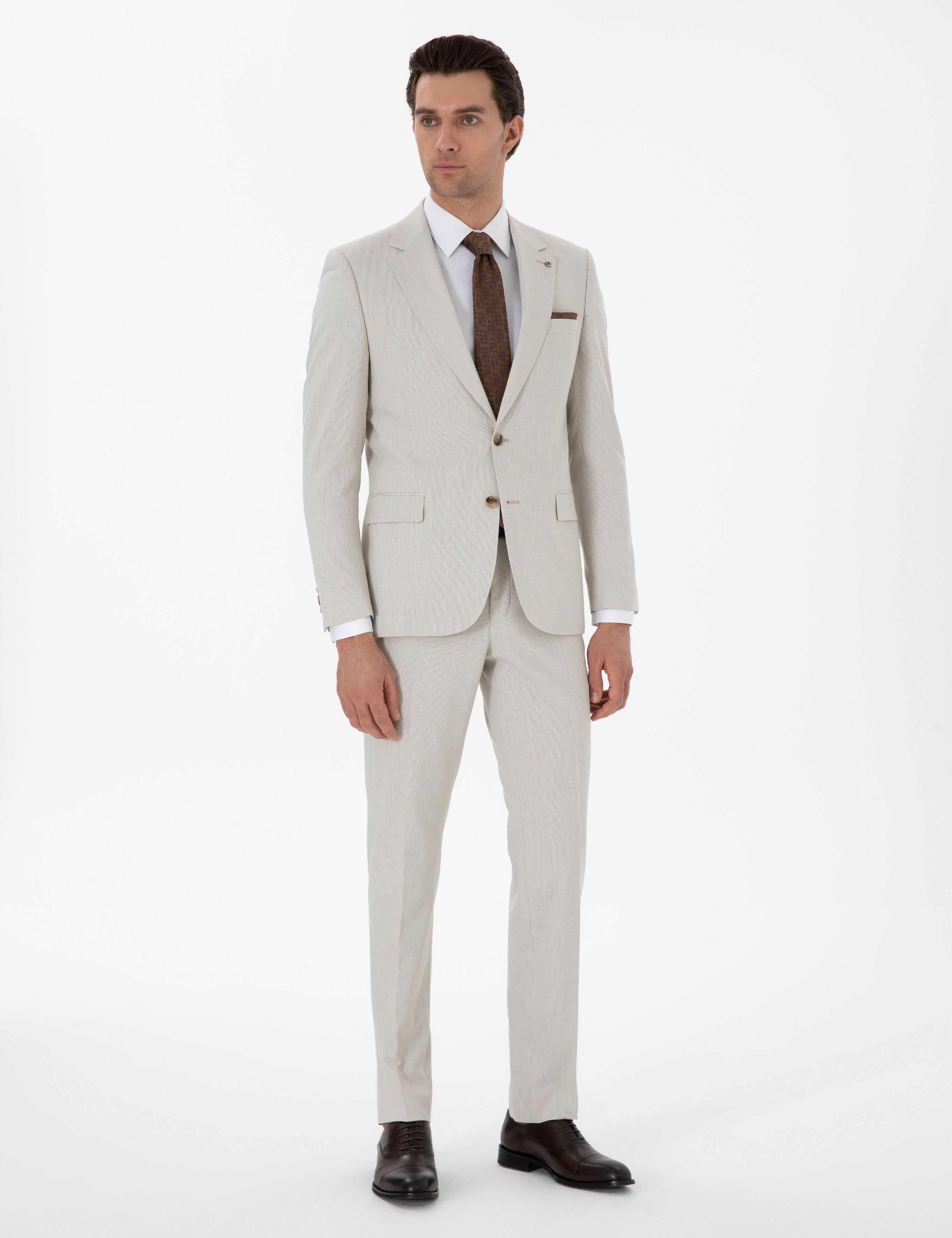 Bej Slim Fit Kazayağı Takım Elbise - 50306813041