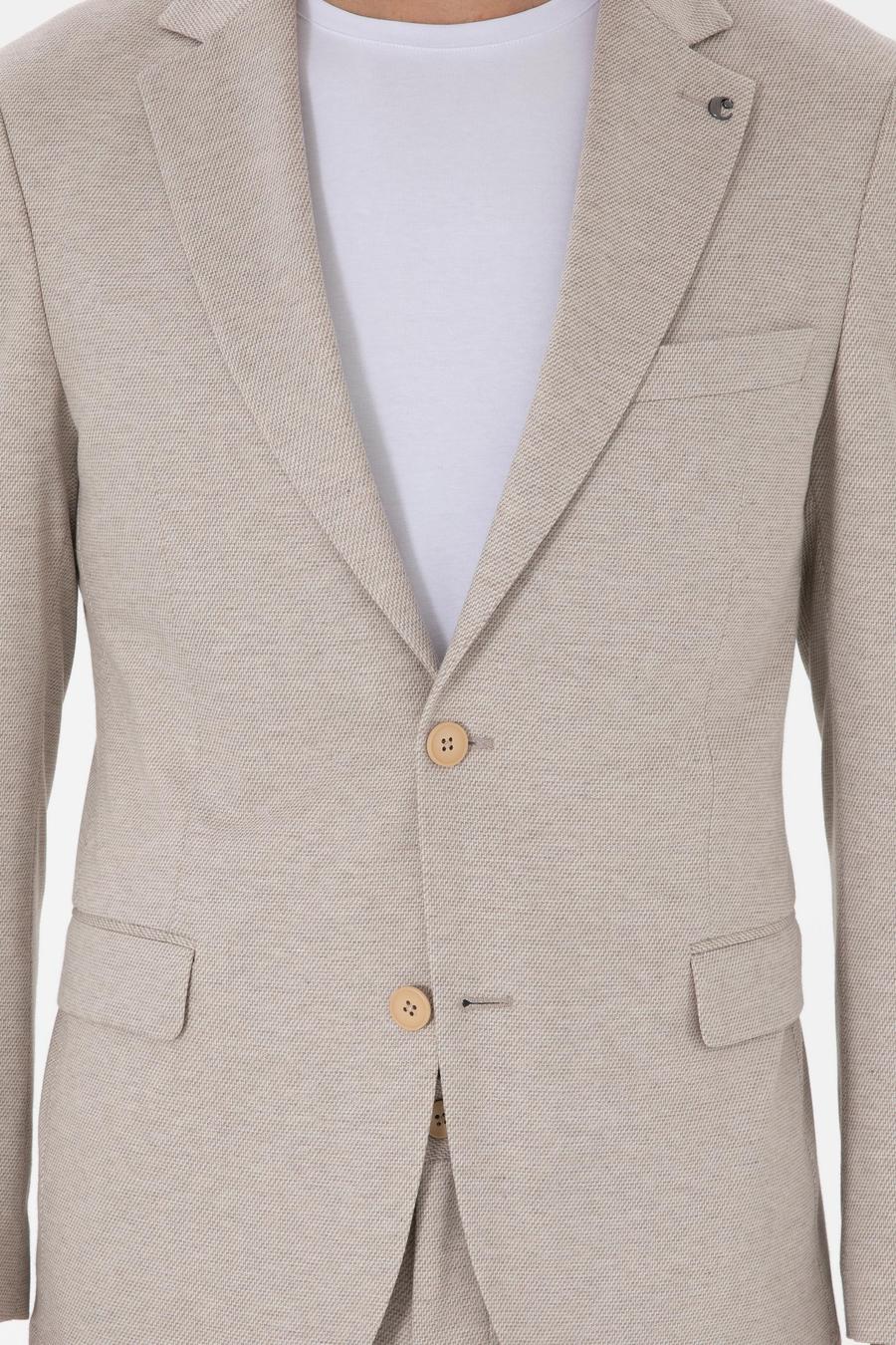 Bej Slim Fit Dokulu Takım Elbise - 50307680038