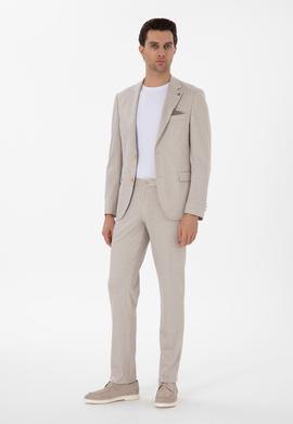 Bej Slim Fit Dokulu Takım Elbise