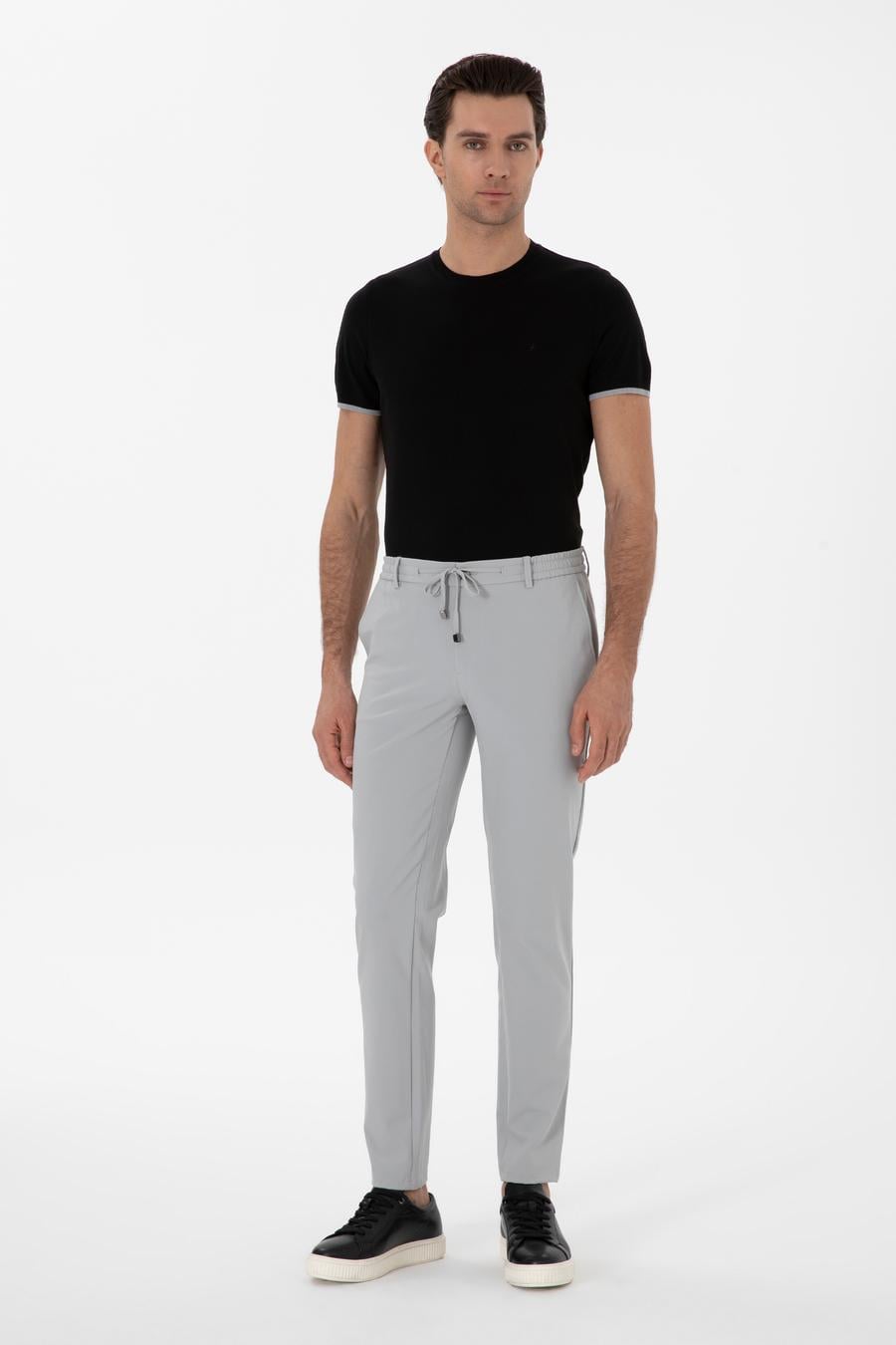 Açık Gri Slim Fit Beli Bağcıklı Esnek Klasik Pantolon - 50310507041