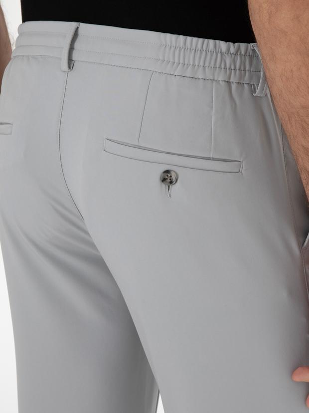 Açık Gri Slim Fit Beli Bağcıklı Esnek Klasik Pantolon