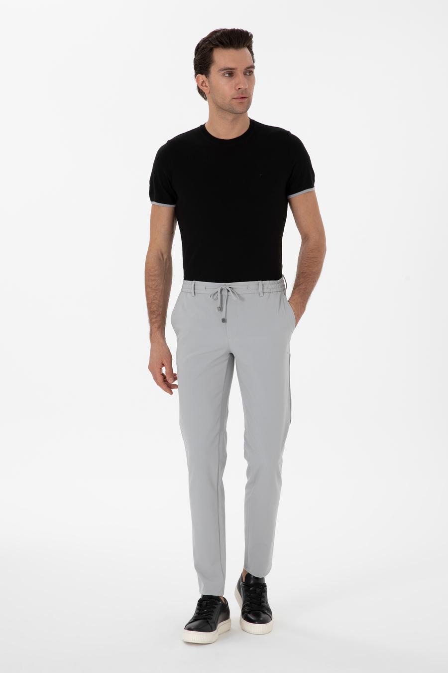 Açık Gri Slim Fit Beli Bağcıklı Esnek Klasik Pantolon - 50310507041