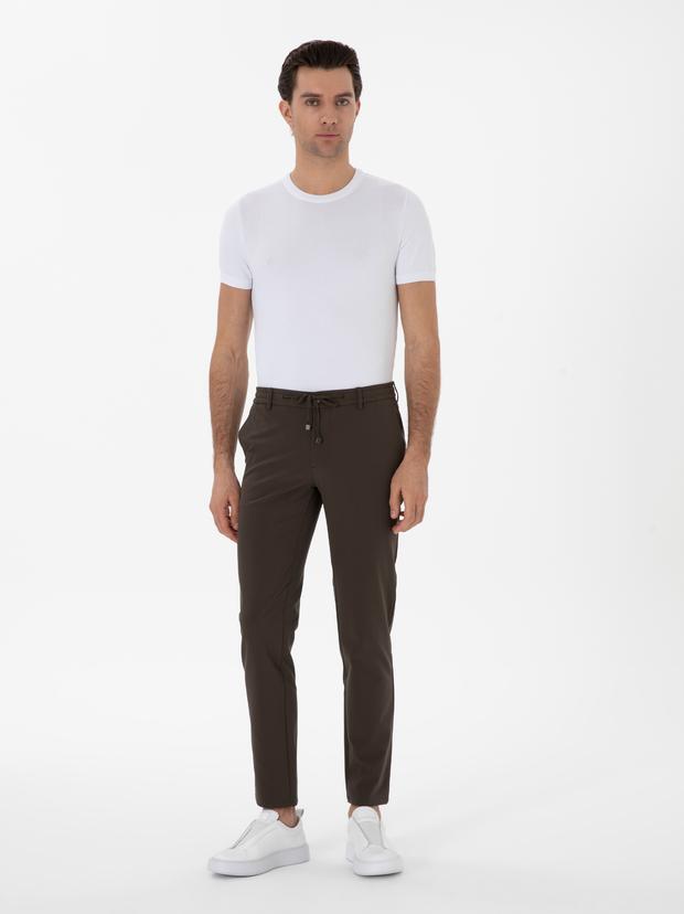 Haki Slim Fit Beli Bağcıklı Esnek Klasik Pantolon