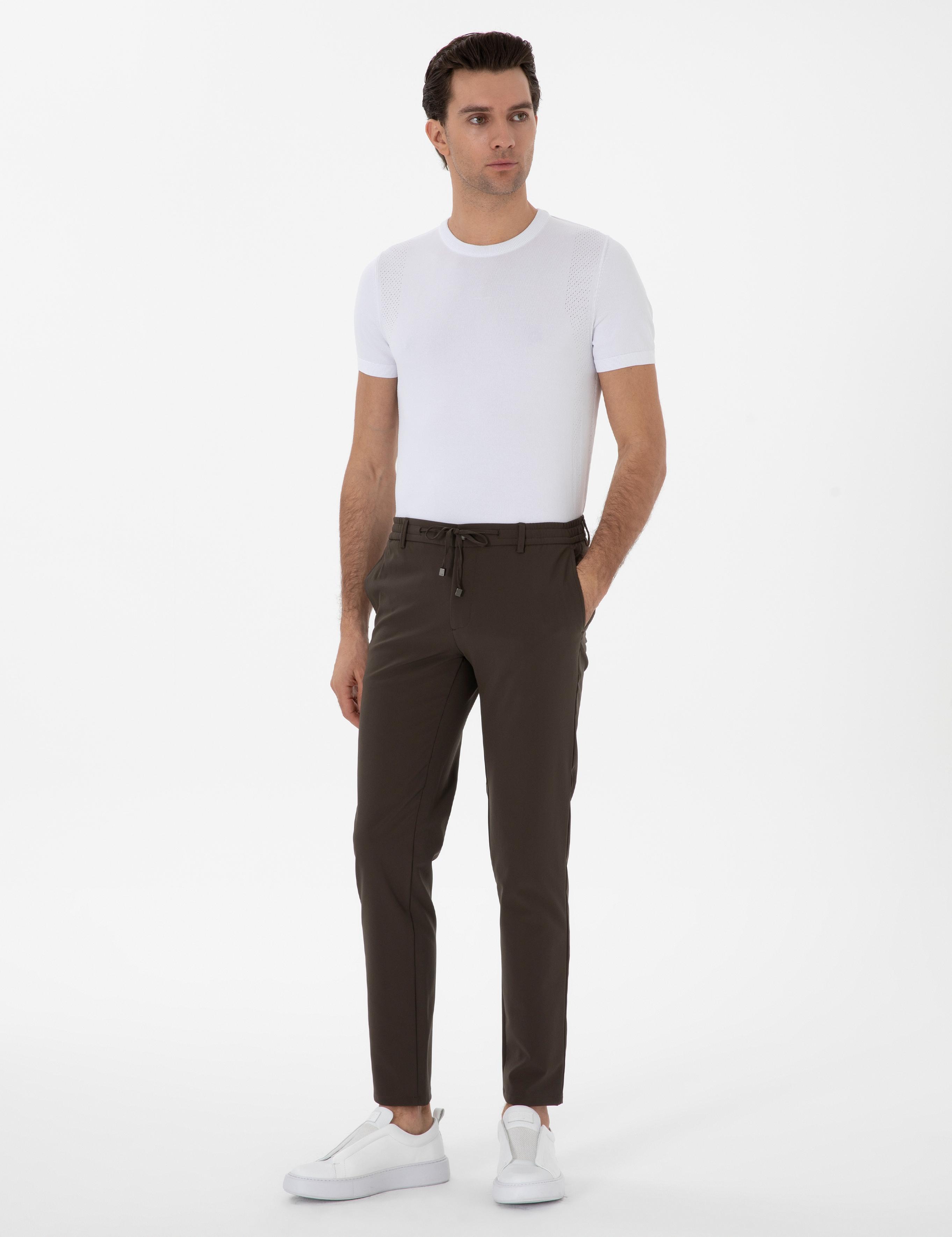 Haki Slim Fit Beli Bağcıklı Esnek Klasik Pantolon - 50310507057