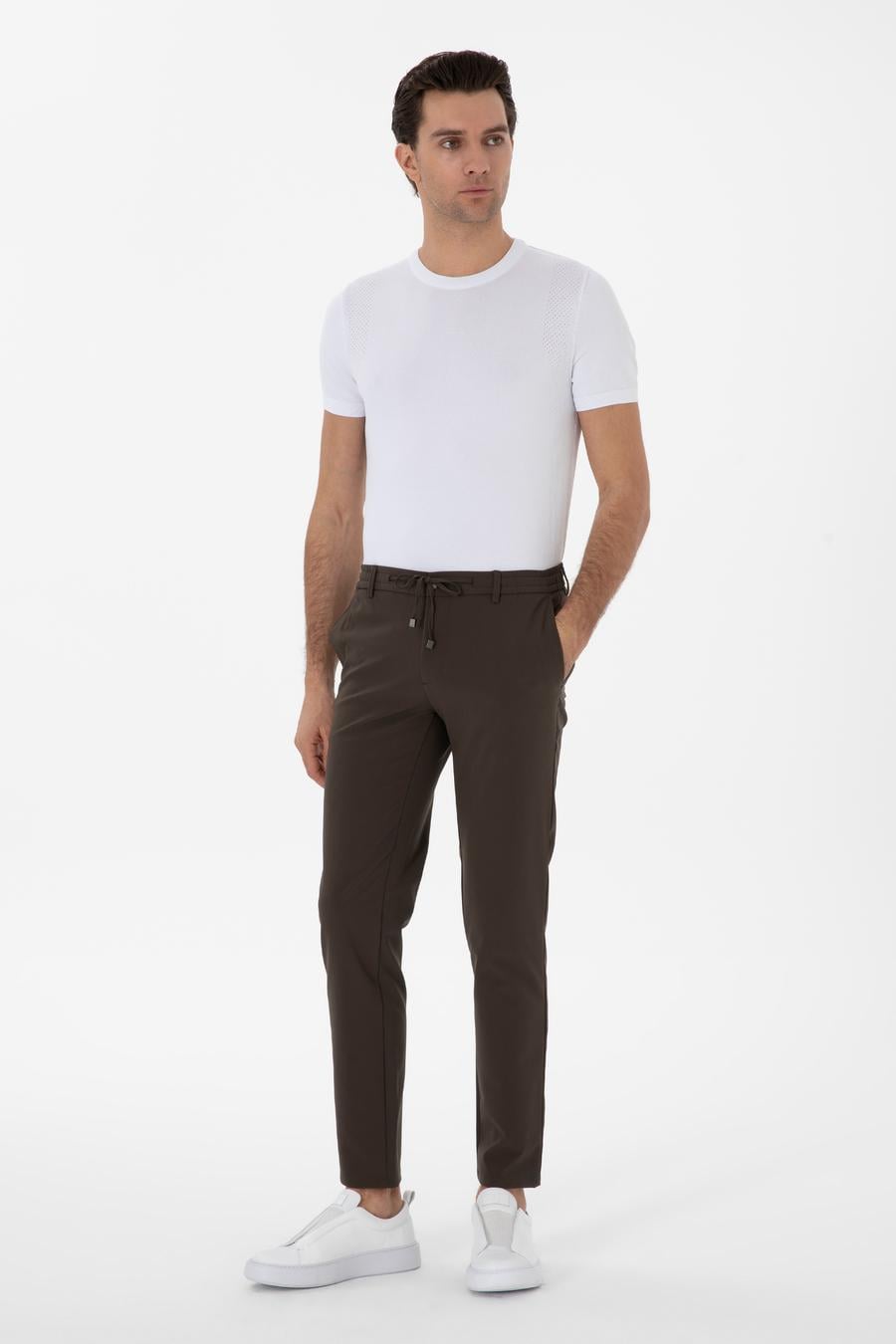 Haki Slim Fit Beli Bağcıklı Esnek Klasik Pantolon - 50310507057