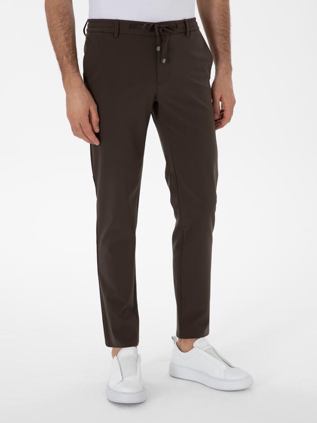 Haki Slim Fit Beli Bağcıklı Esnek Klasik Pantolon