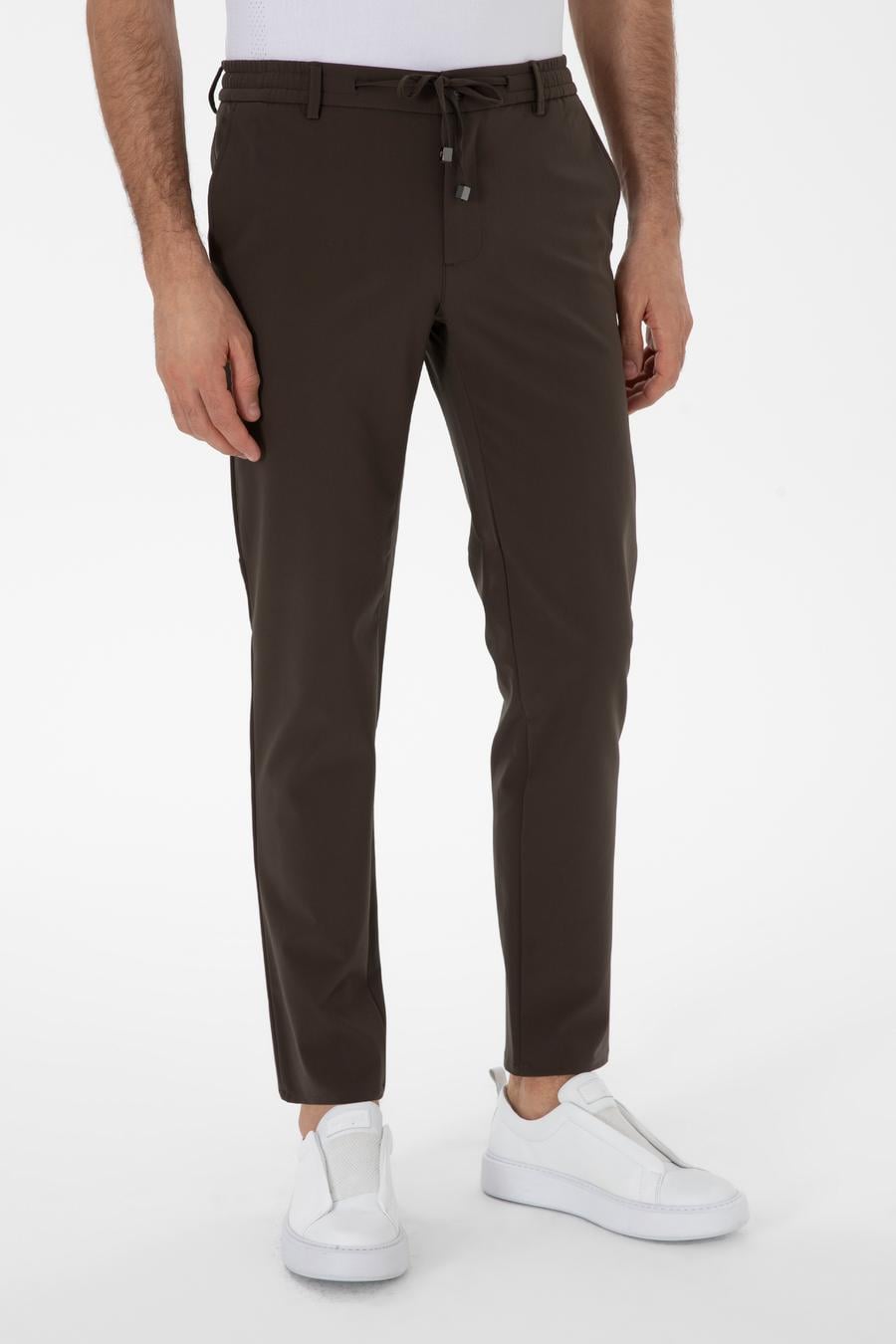 Haki Slim Fit Beli Bağcıklı Esnek Klasik Pantolon - 50310507057