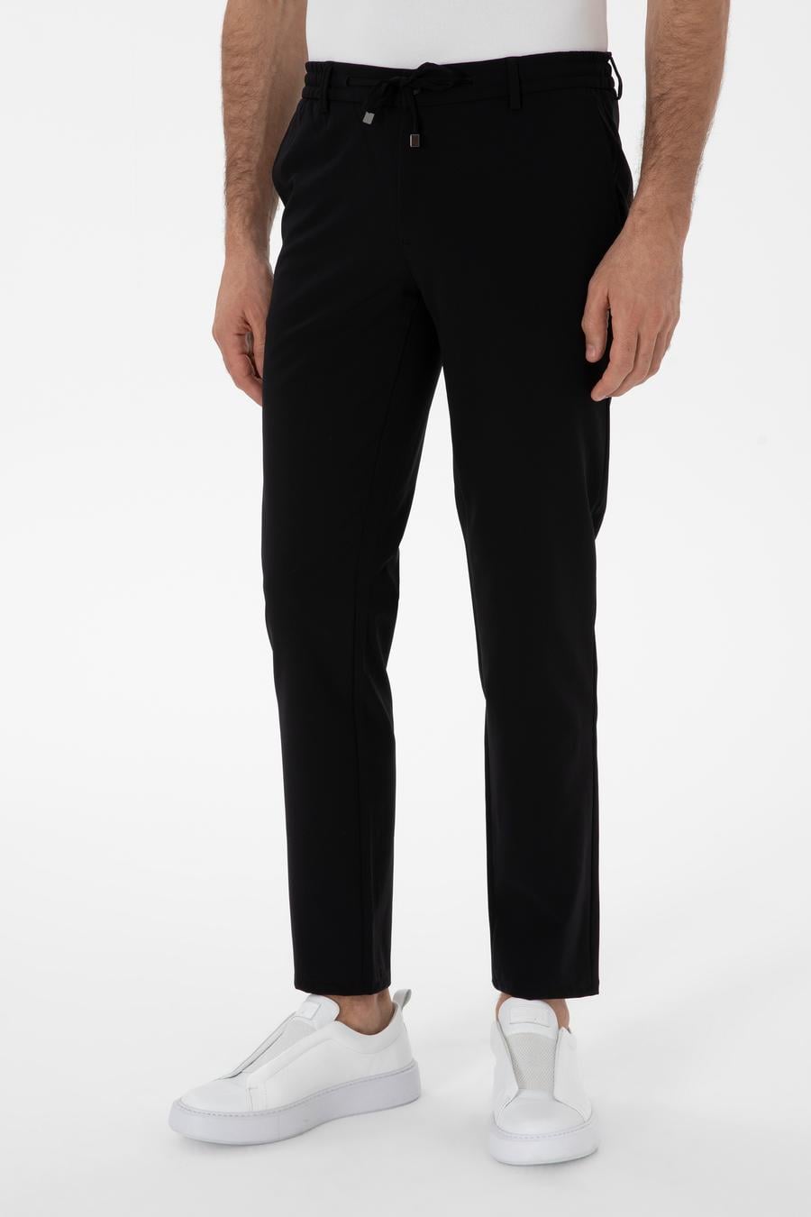 Siyah Slim Fit Beli Bağcıklı Esnek Klasik Pantolon - 50310507013