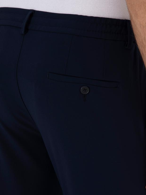 Lacivert Slim Fit Beli Bağcıklı Esnek Klasik Pantolon