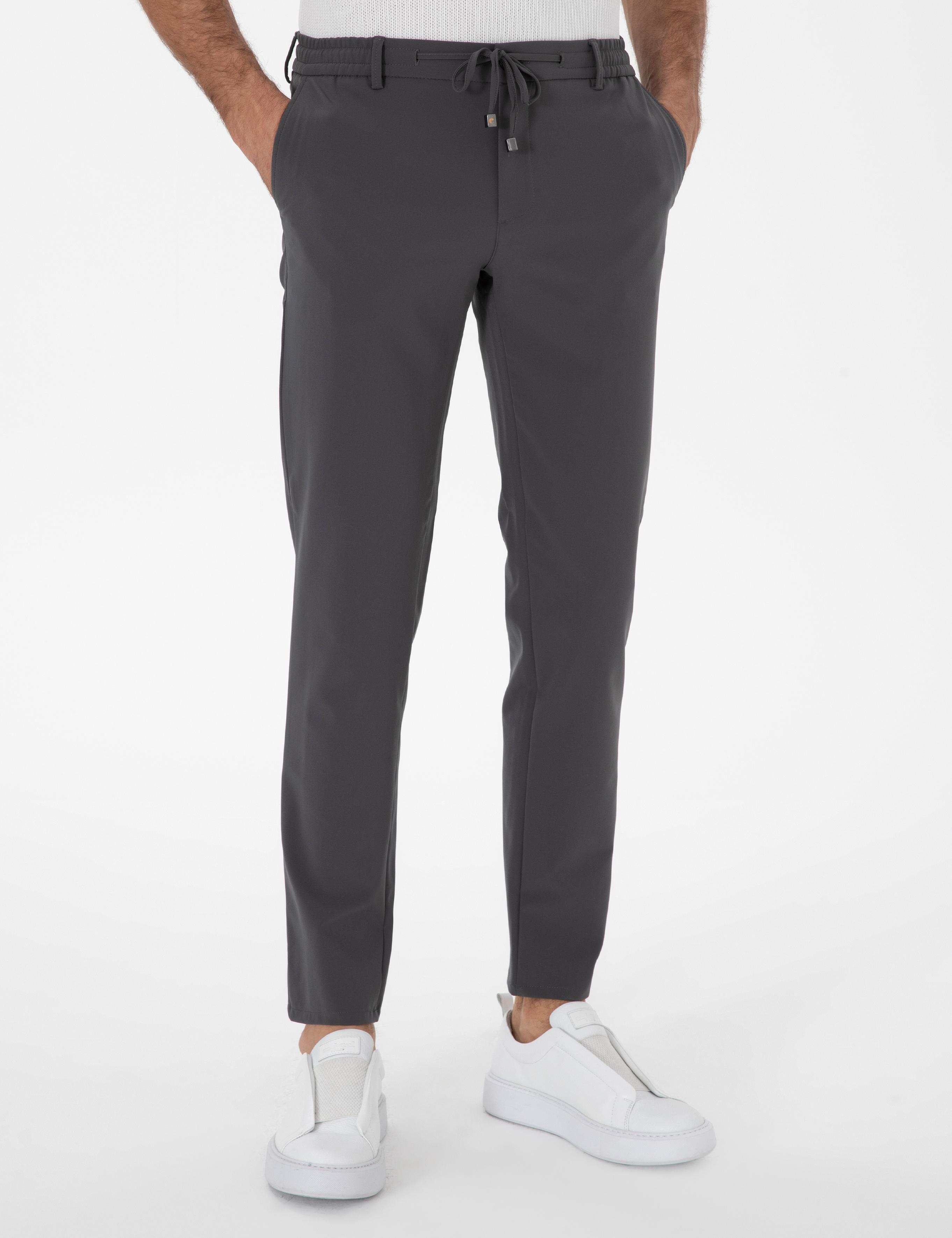Antrasit Slim Fit Beli Bağcıklı Esnek Klasik Pantolon - 50310507046