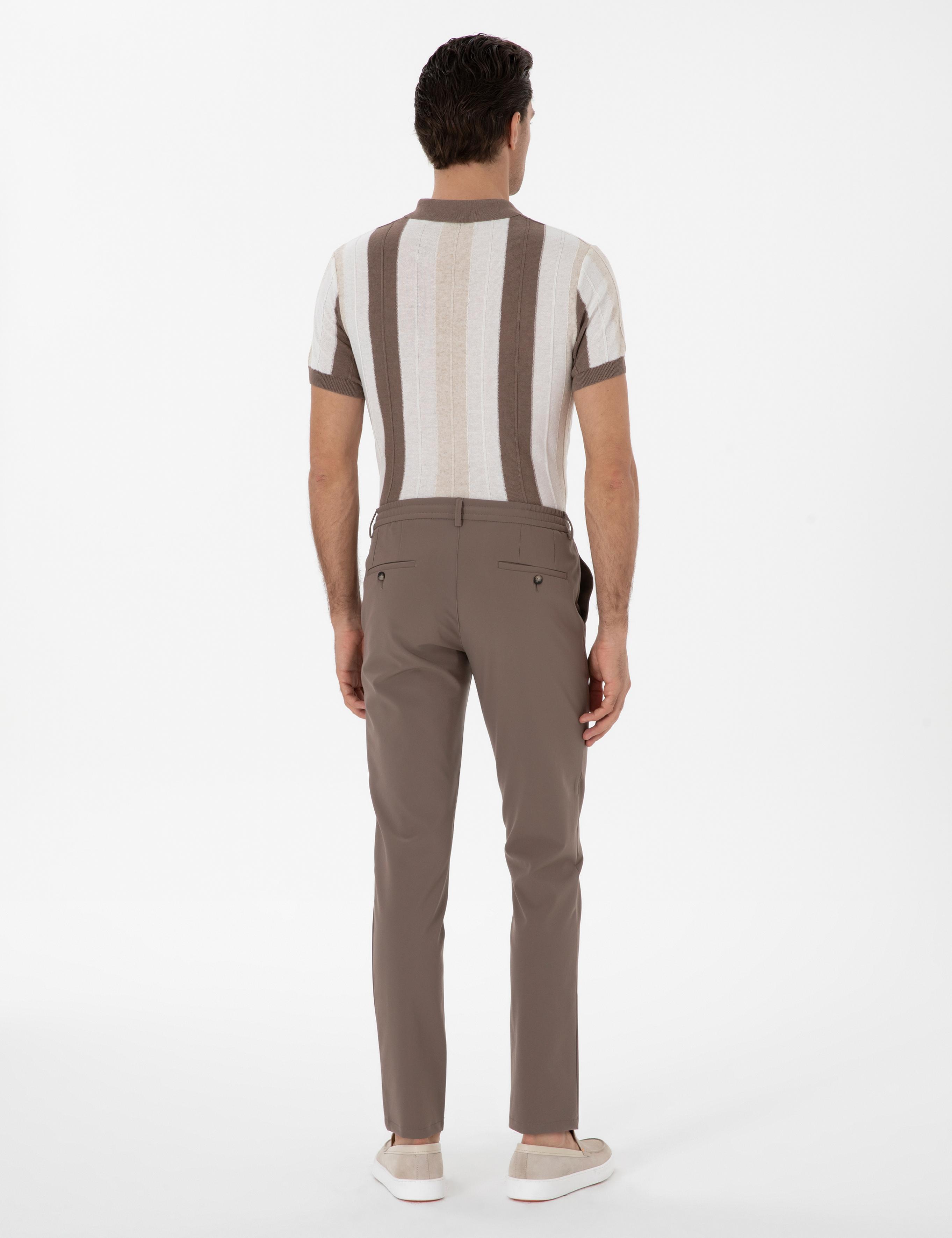 Bej Slim Fit Beli Bağcıklı Esnek Klasik Pantolon - 50310507027