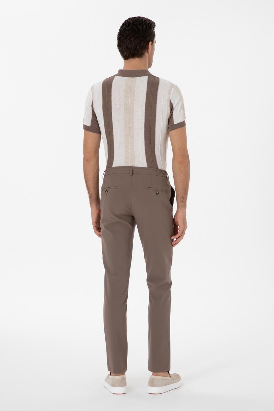 Bej Slim Fit Beli Bağcıklı Esnek Klasik Pantolon - 50310507027
