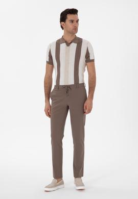 Bej Slim Fit Beli Bağcıklı Esnek Klasik Pantolon