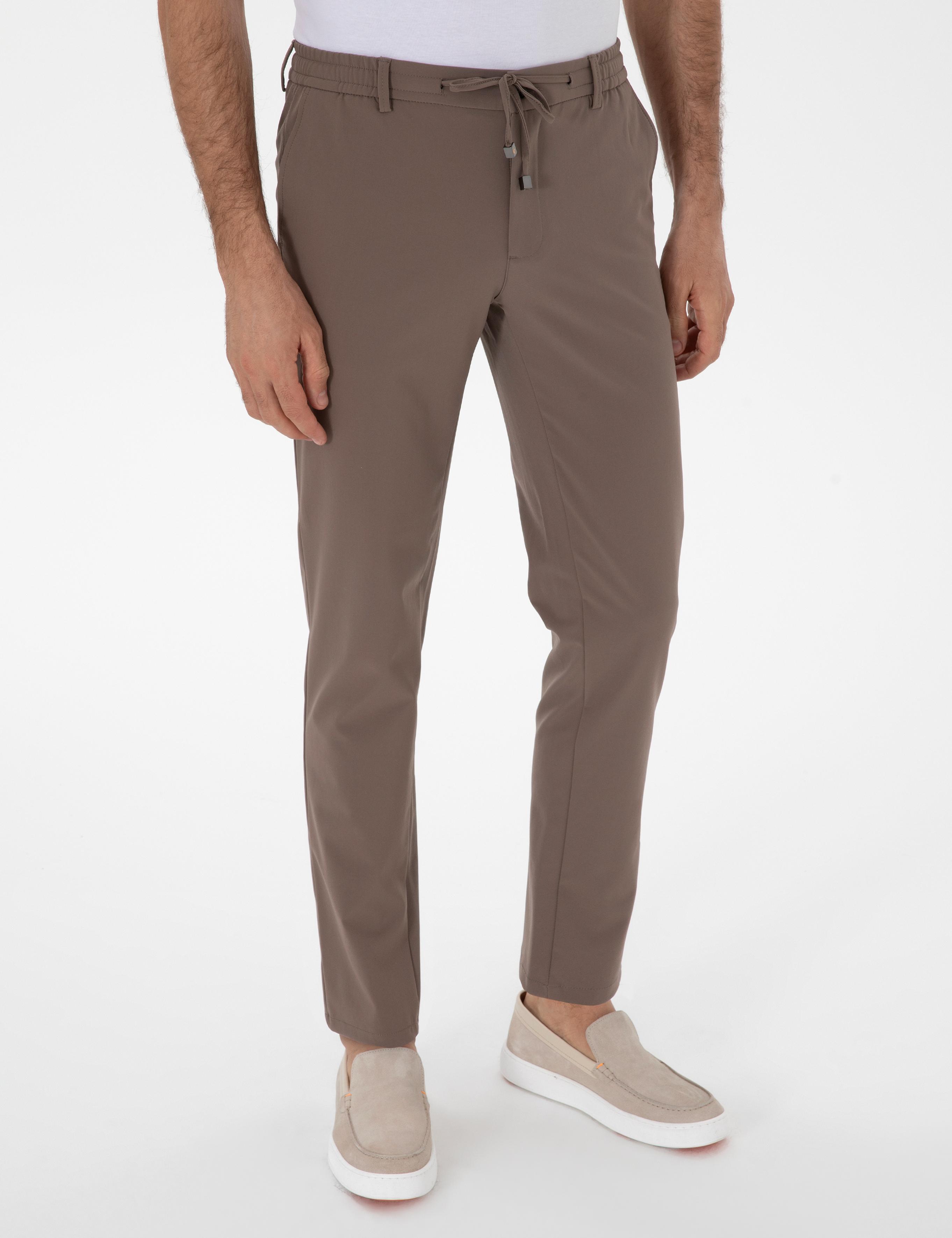 Bej Slim Fit Beli Bağcıklı Esnek Klasik Pantolon - 50310507027