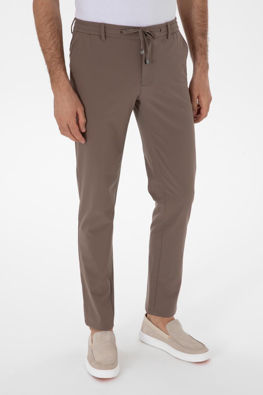 Bej Slim Fit Beli Bağcıklı Esnek Klasik Pantolon - 50310507027