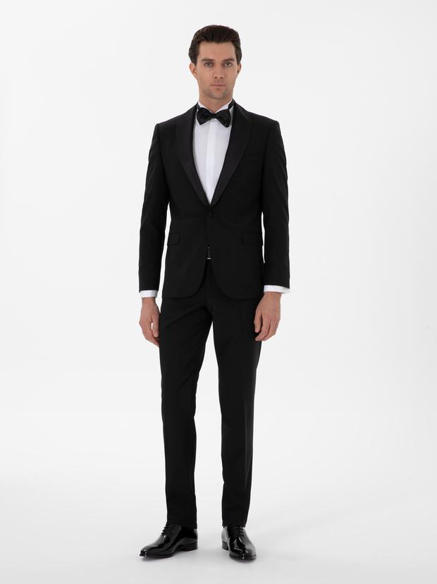 Siyah Slim Fit Yün Karışımlı Smokin Dmatlık