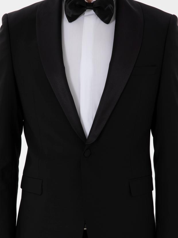 Siyah Slim Fit Yün Karışımlı Smokin Dmatlık