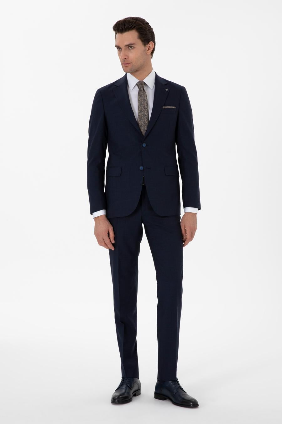 Lacivert Slim Fit Düz Yün Takım Elbise - 50306130005