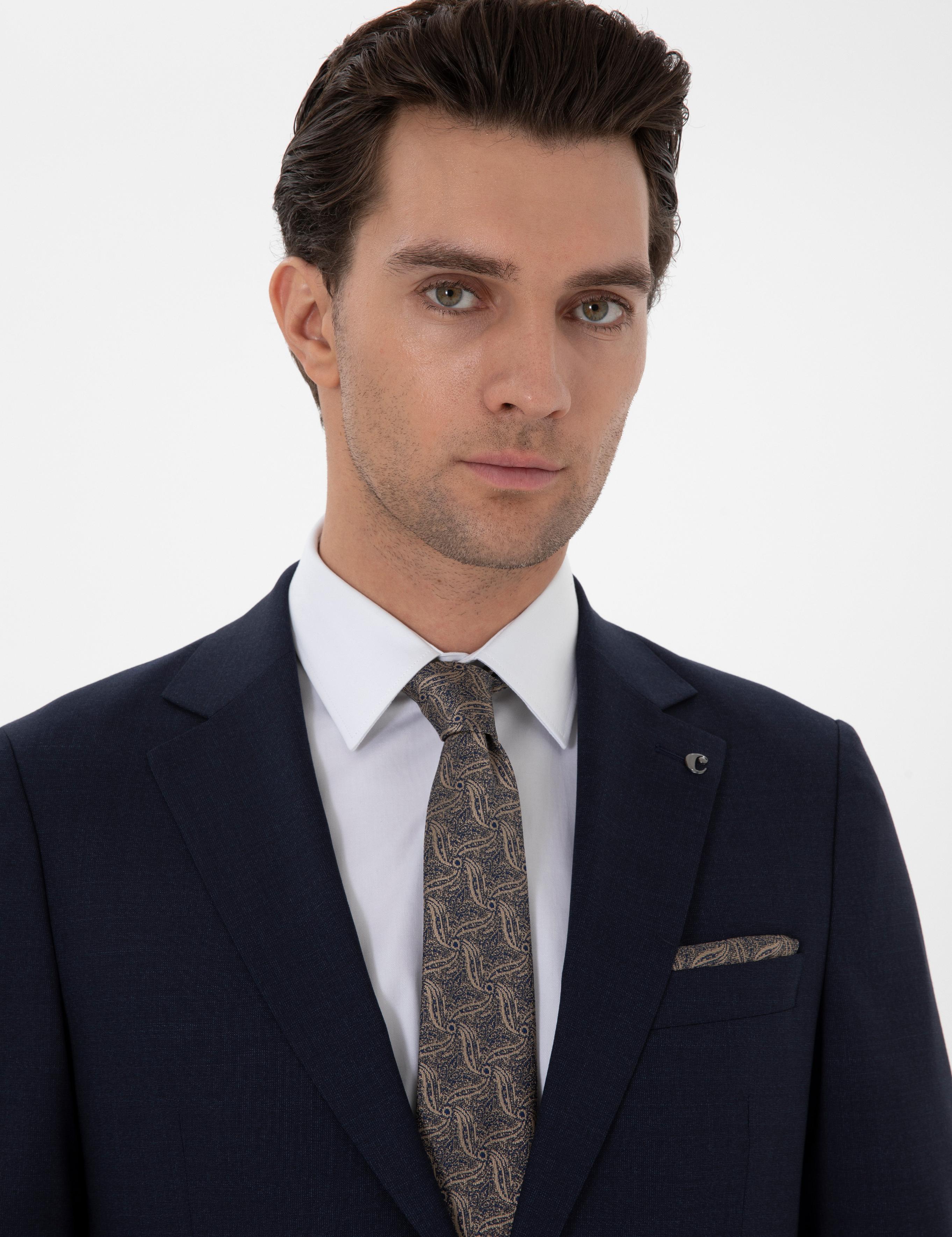 Lacivert Slim Fit Düz Yün Takım Elbise - 50306130005