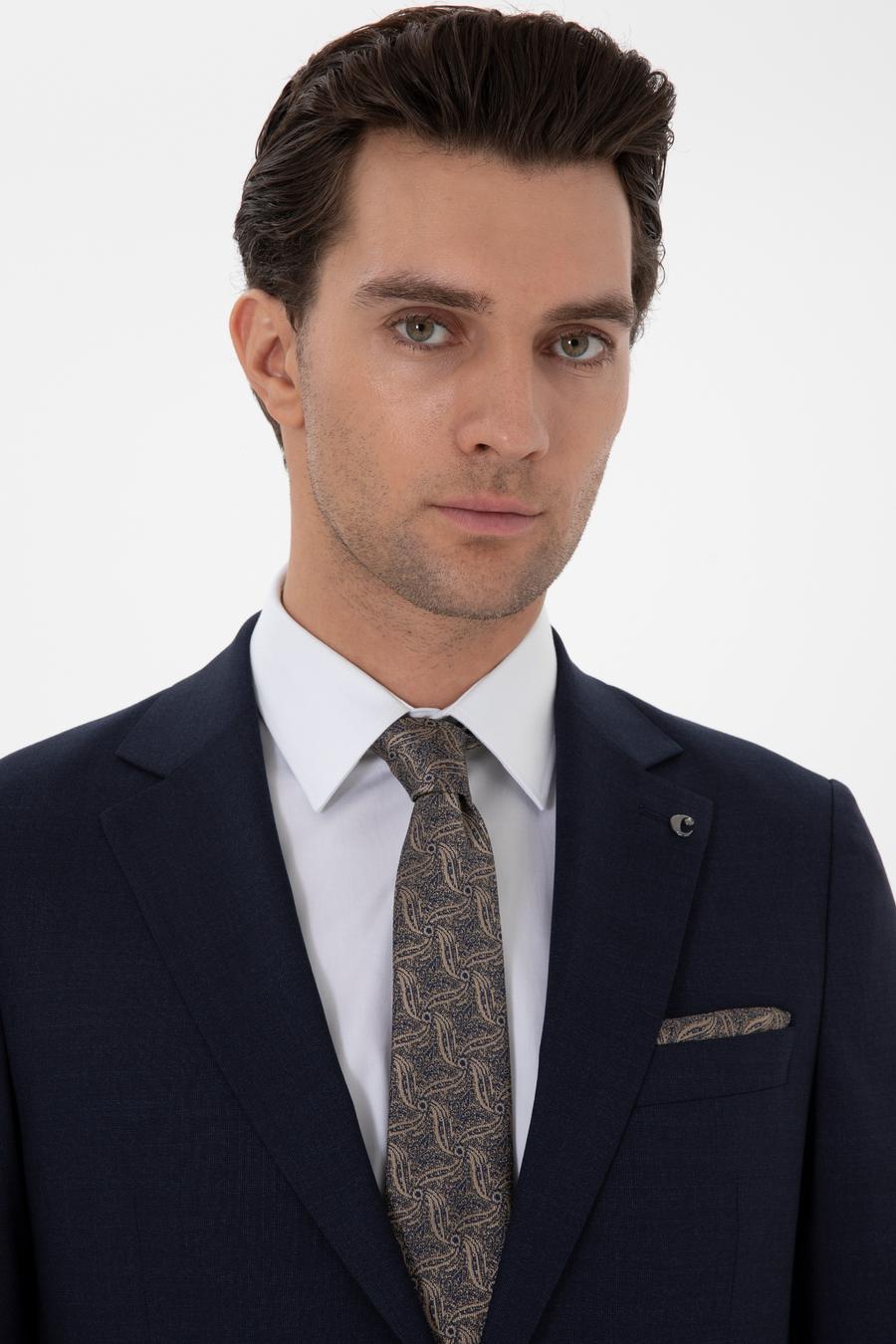 Lacivert Slim Fit Düz Yün Takım Elbise - 50306130005