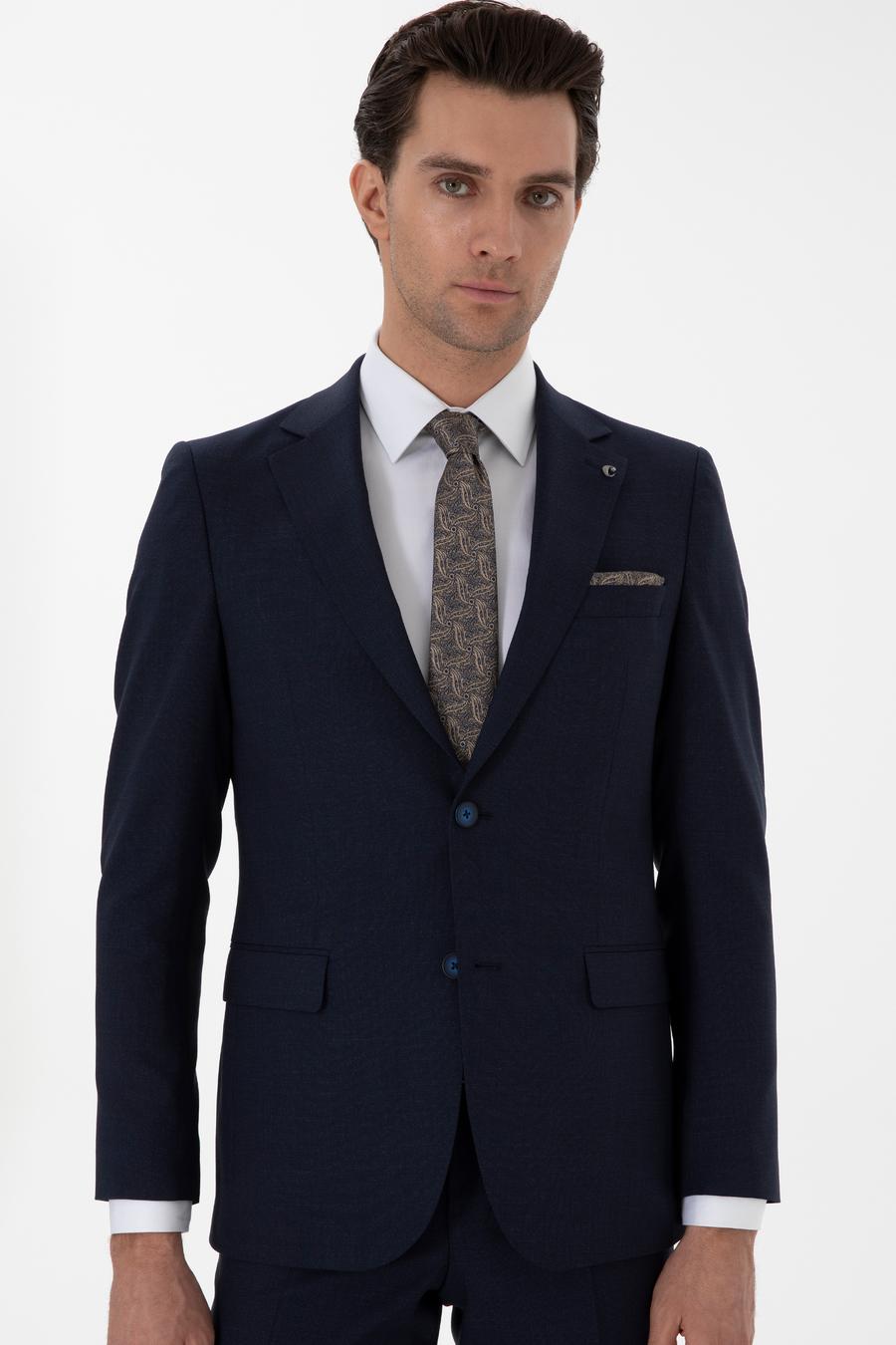 Lacivert Slim Fit Düz Yün Takım Elbise - 50306130005