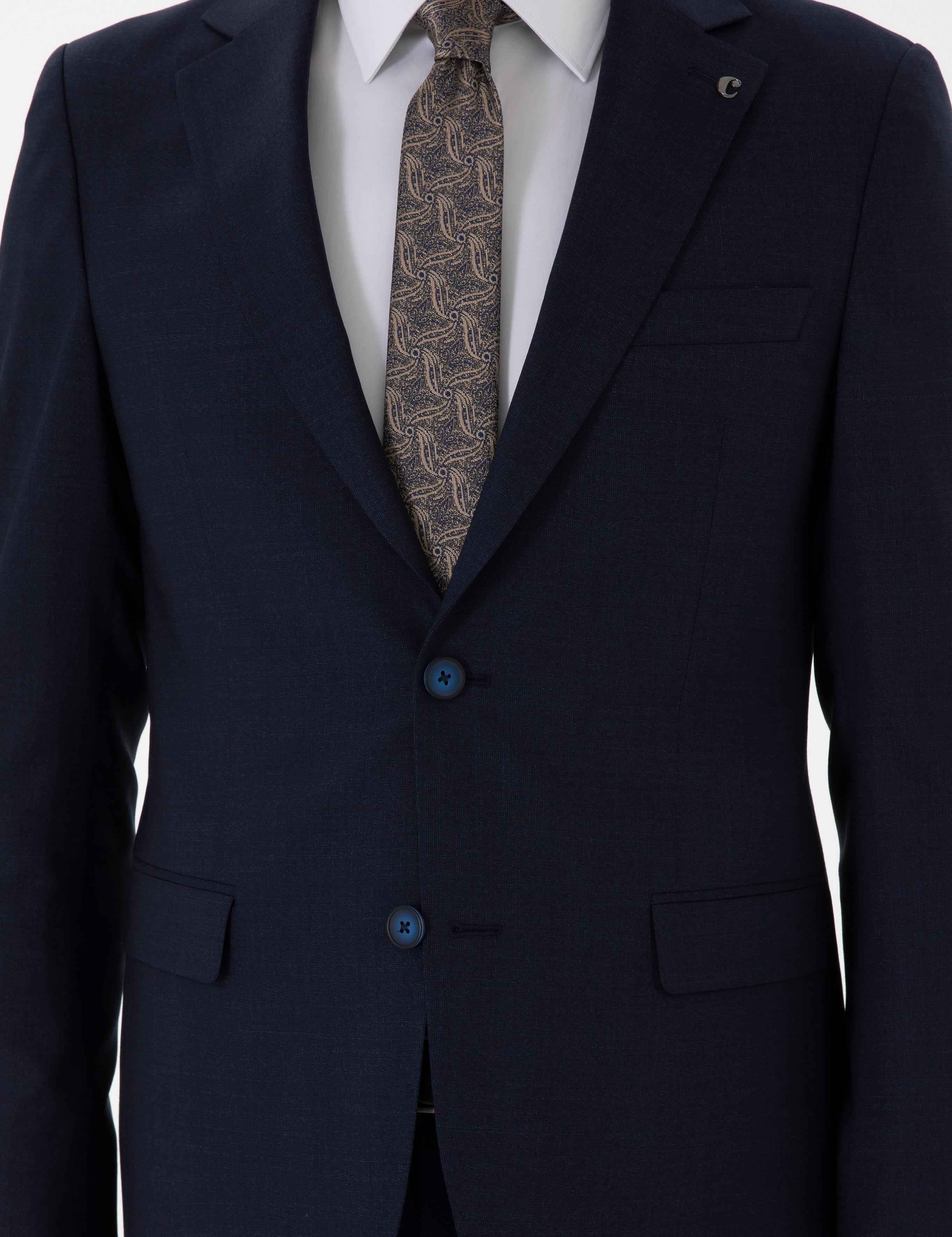 Lacivert Slim Fit Düz Yün Takım Elbise - 50306130005