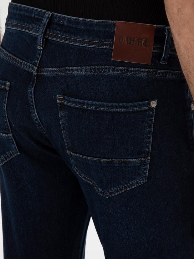 Koyu Mavi Slim Fit Kaşmir Karışımlı Jean Pantolon