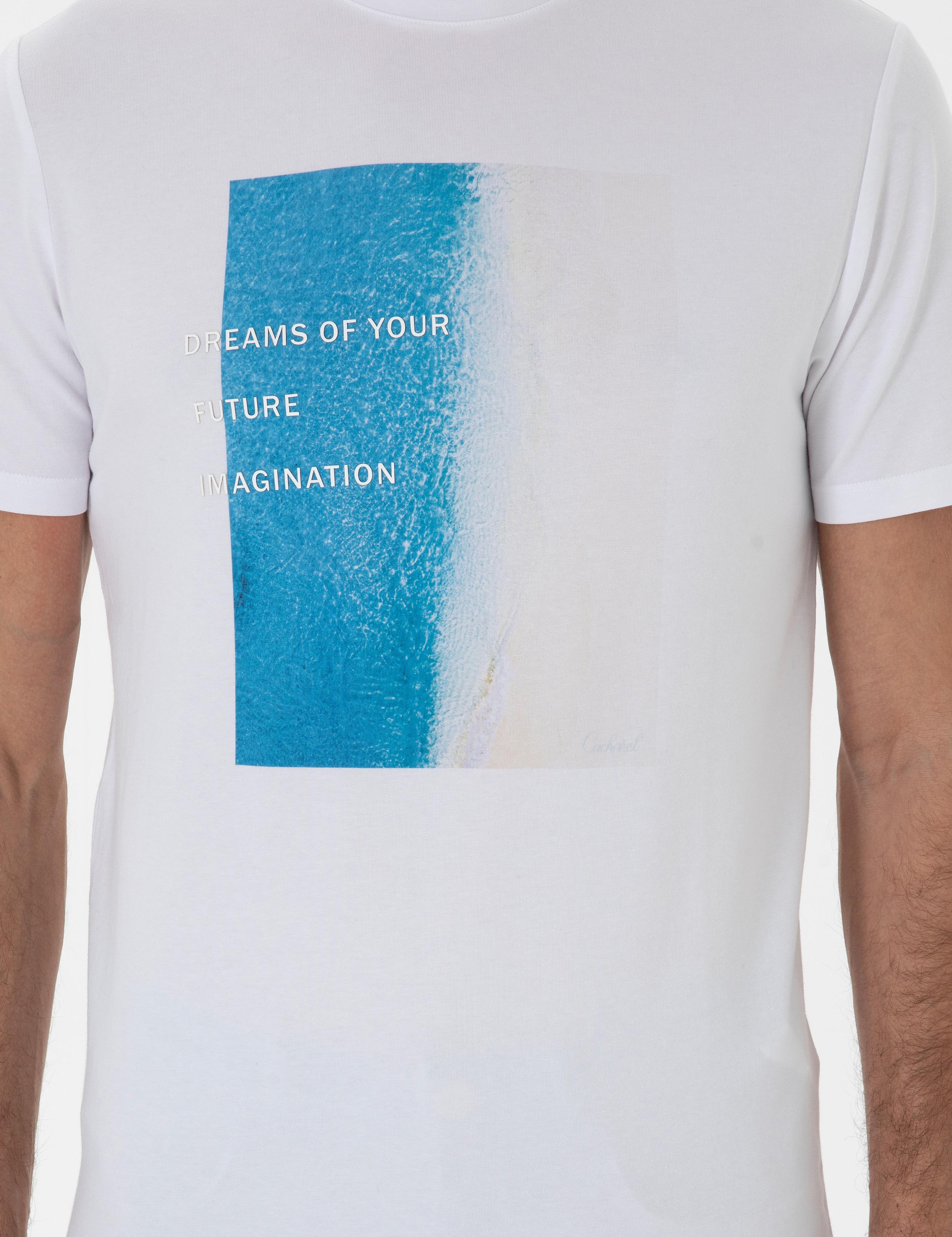 Beyaz Regular Fit Bisiklet Yaka Desenli T-shirt - 50301946001