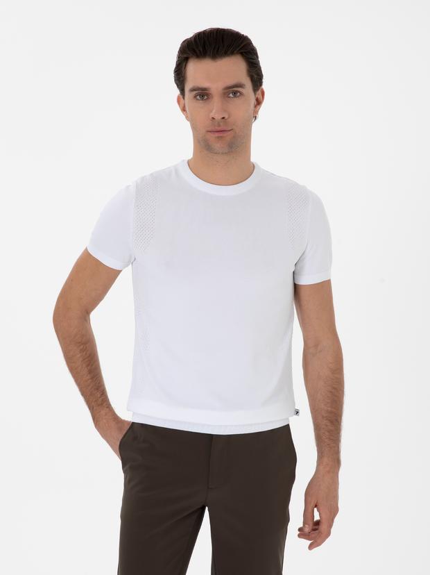 Beyaz Slim Fit Bisiklet Yaka Triko T-shirt
