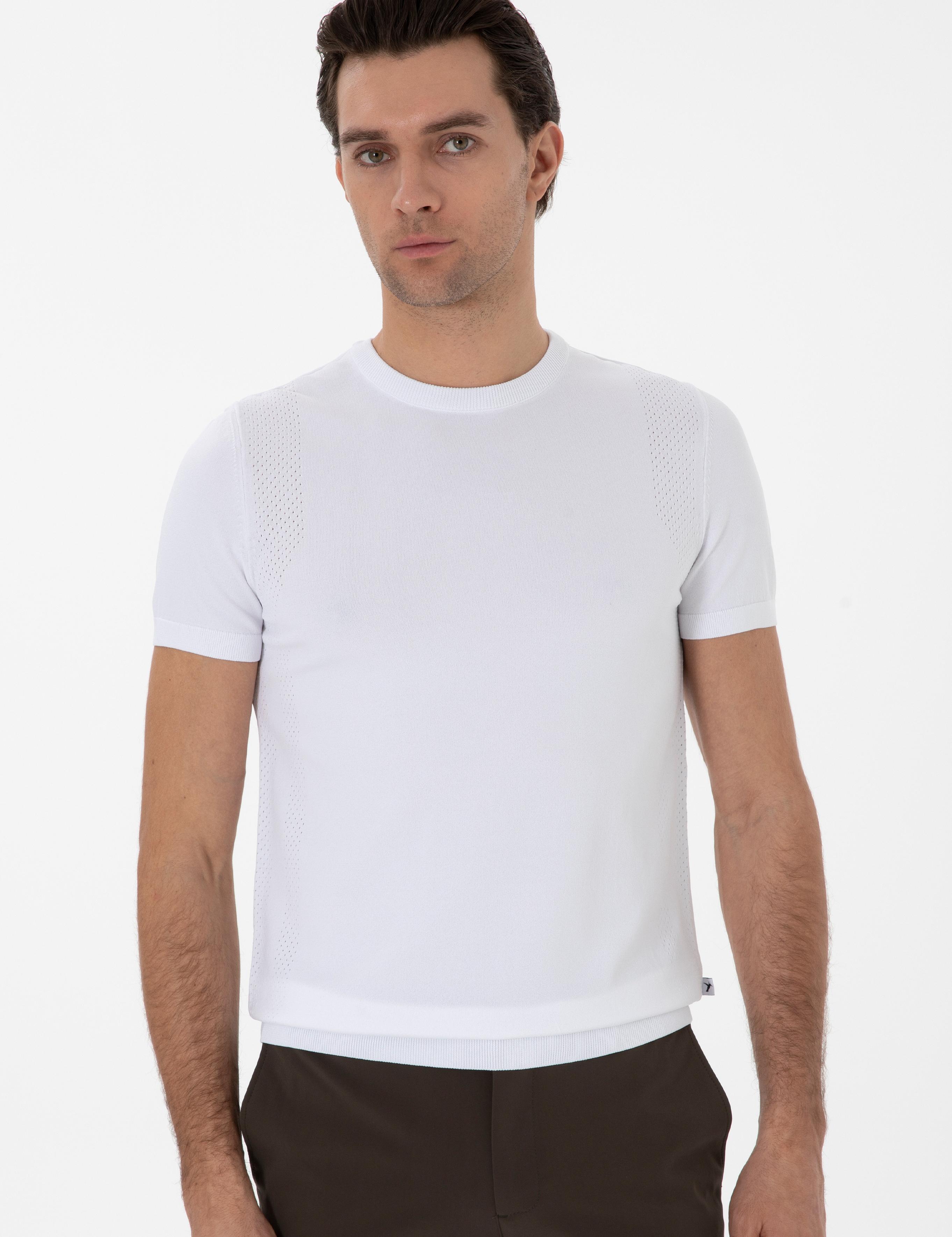 Beyaz Slim Fit Bisiklet Yaka Triko T-shirt - 50300811025