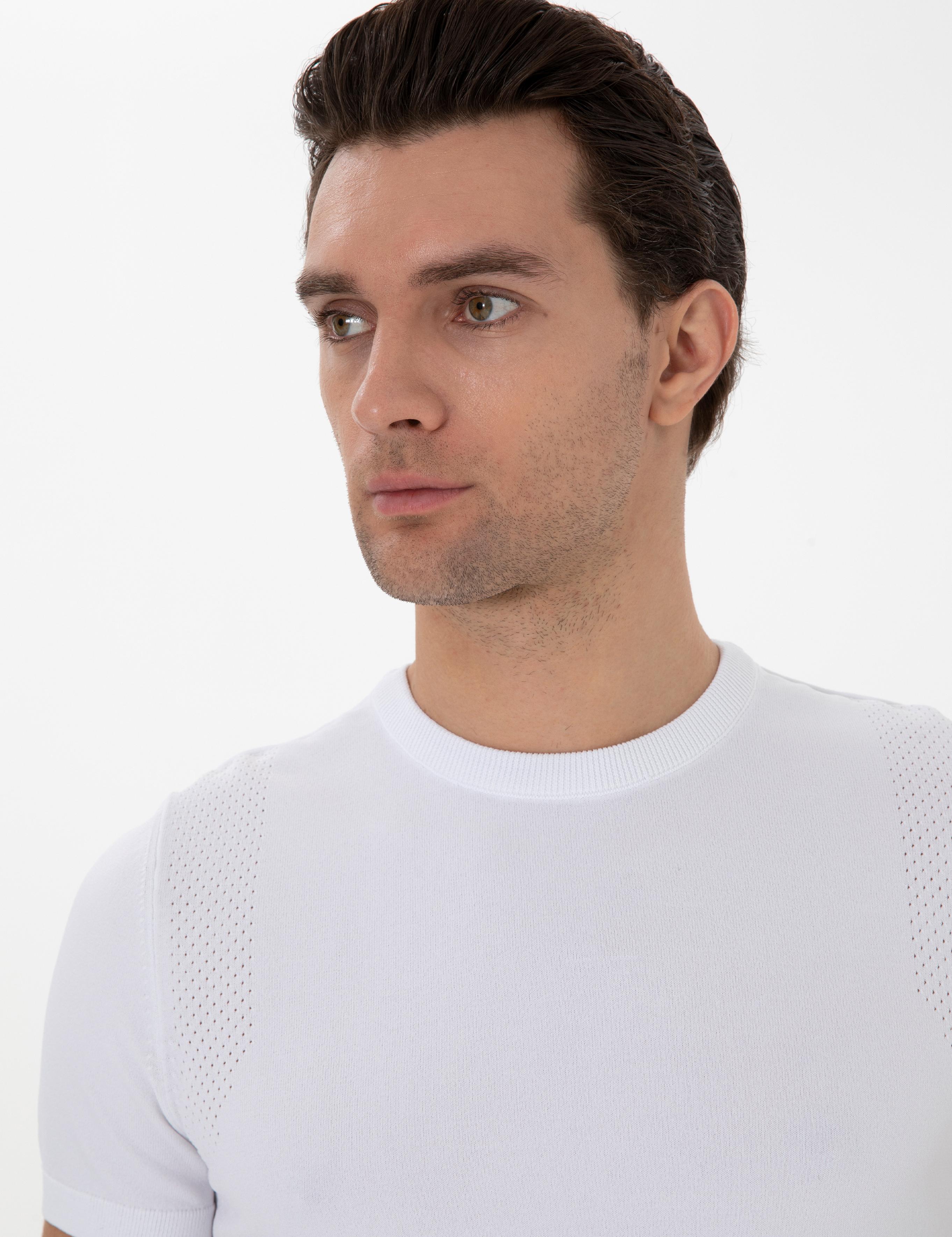 Beyaz Slim Fit Bisiklet Yaka Triko T-shirt - 50300811025