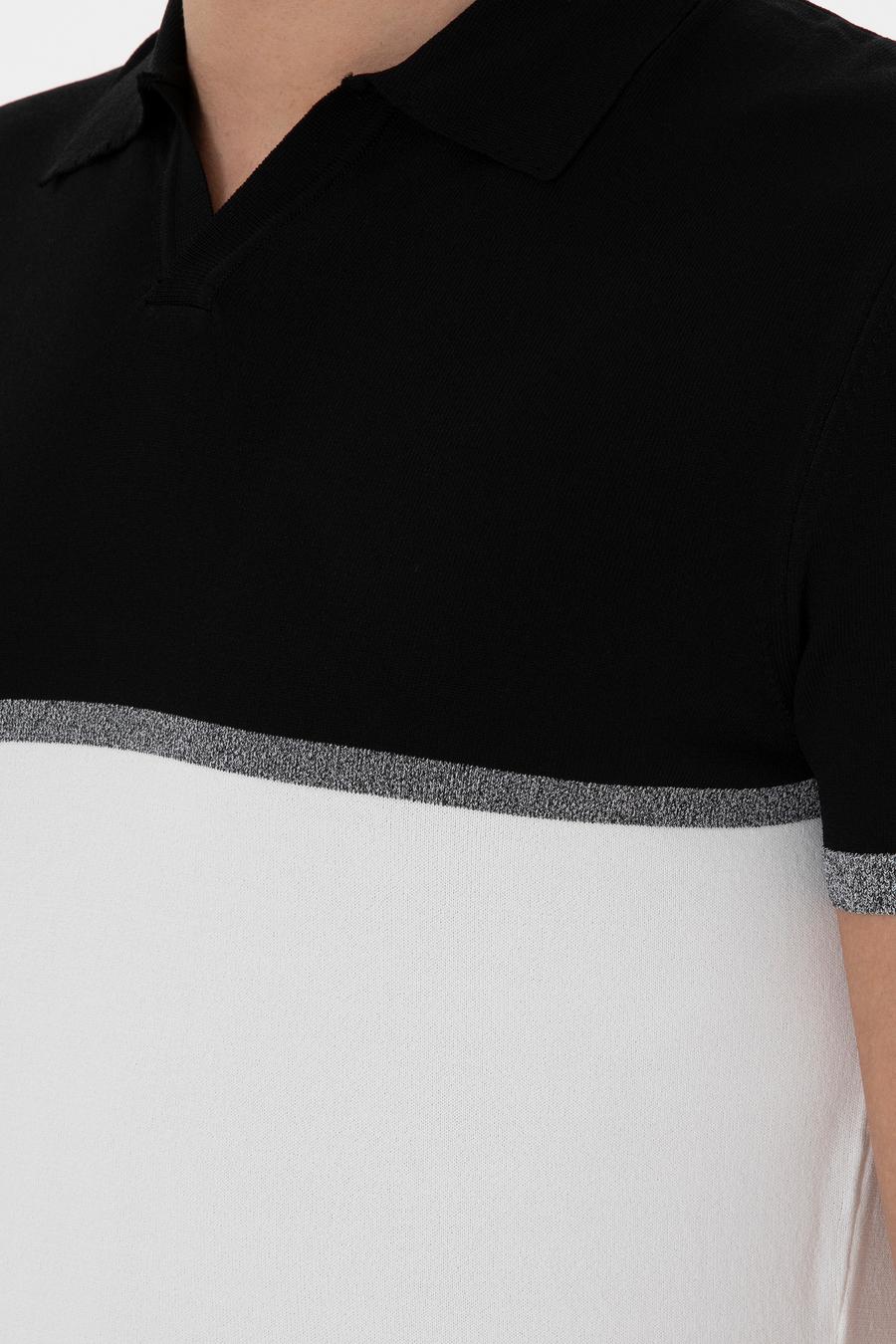 Siyah Slim Fit Apaş Yaka Triko T-shirt - 50300787042