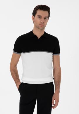 Siyah Slim Fit Apaş Yaka Triko T-shirt