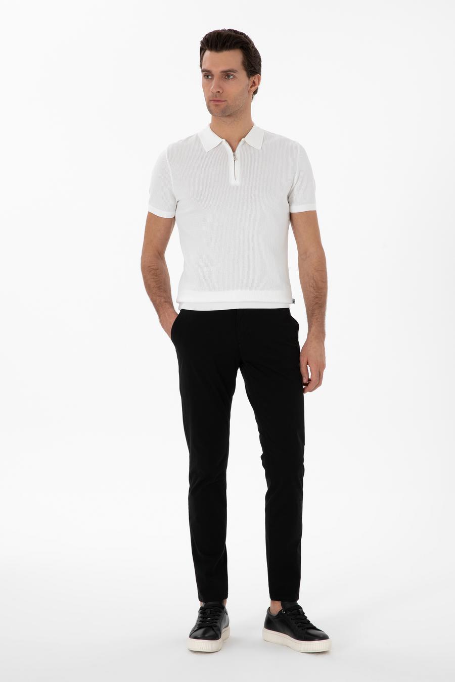 Ekru Slim Fit Fermuarlı Polo Yaka Triko T-shirt - 50300834009