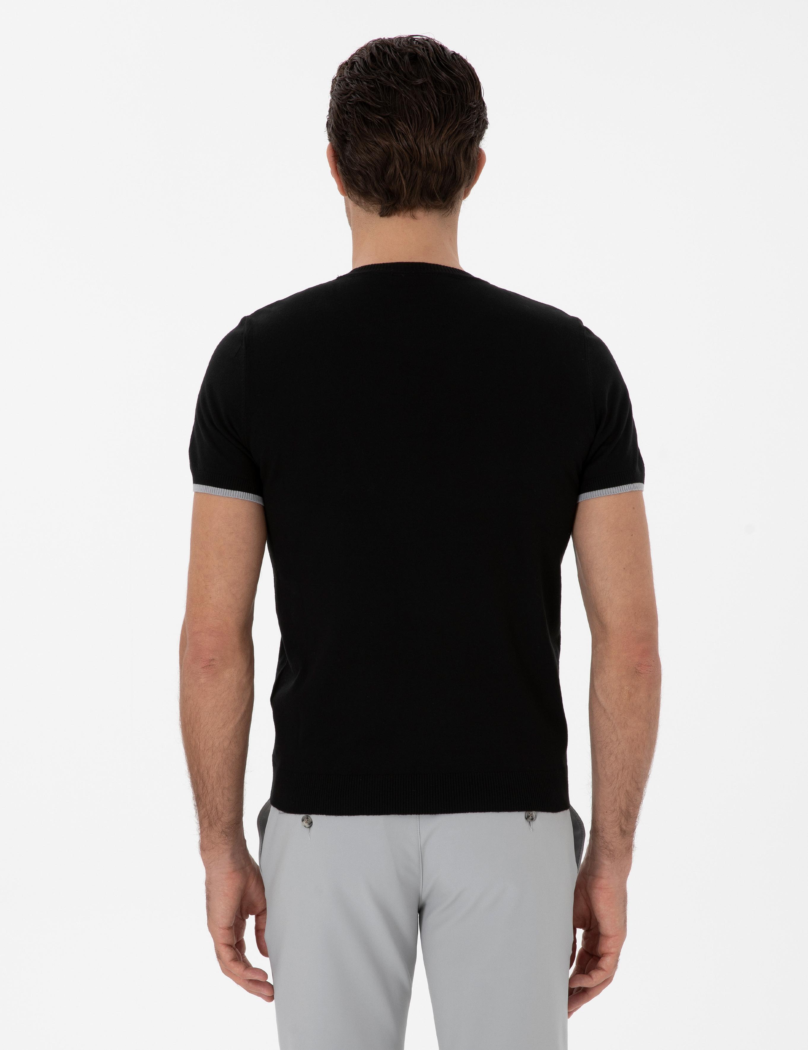 Siyah Slim Fit Bisiklet Yaka Triko T-shirt - 50300809044