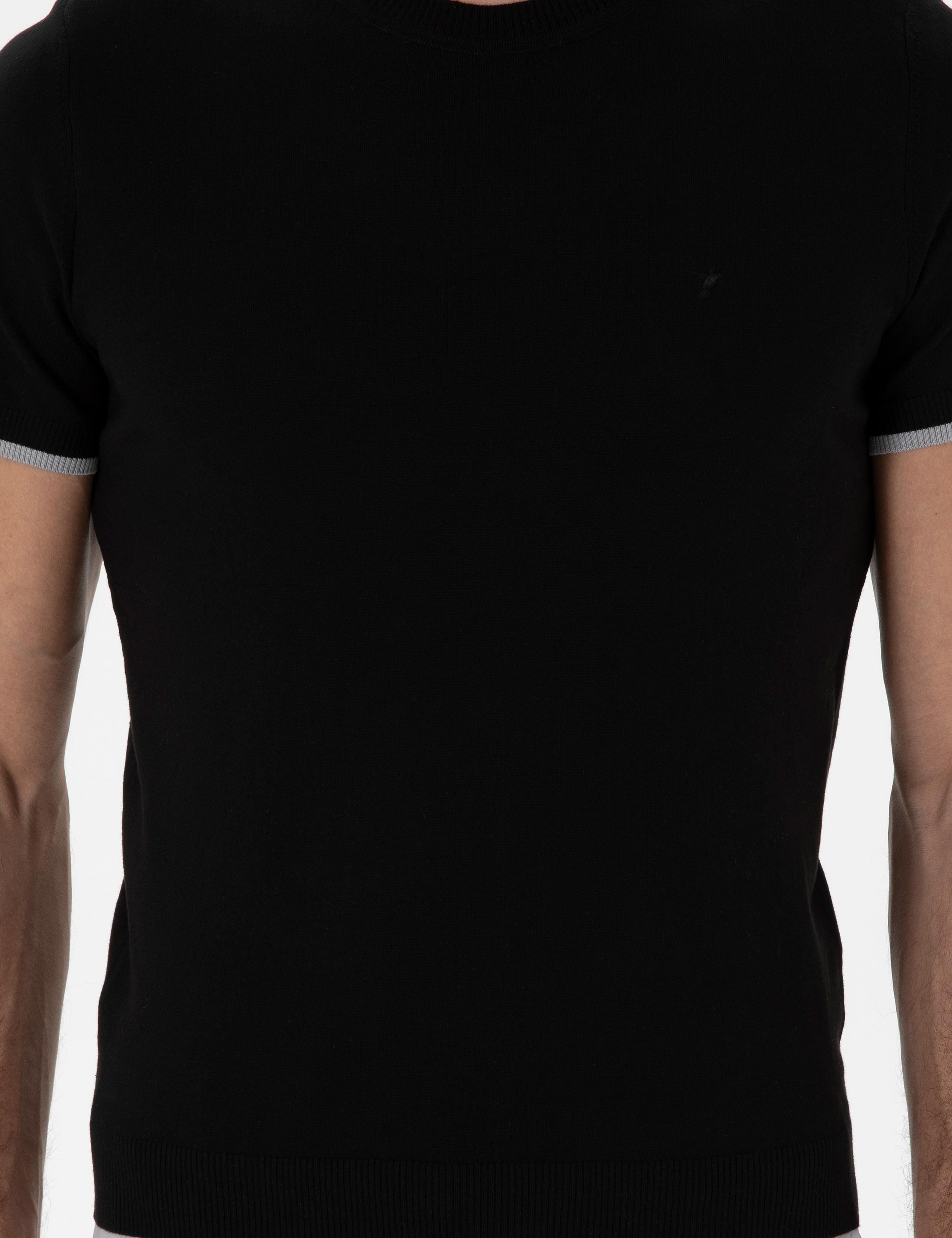Siyah Slim Fit Bisiklet Yaka Triko T-shirt - 50300809044
